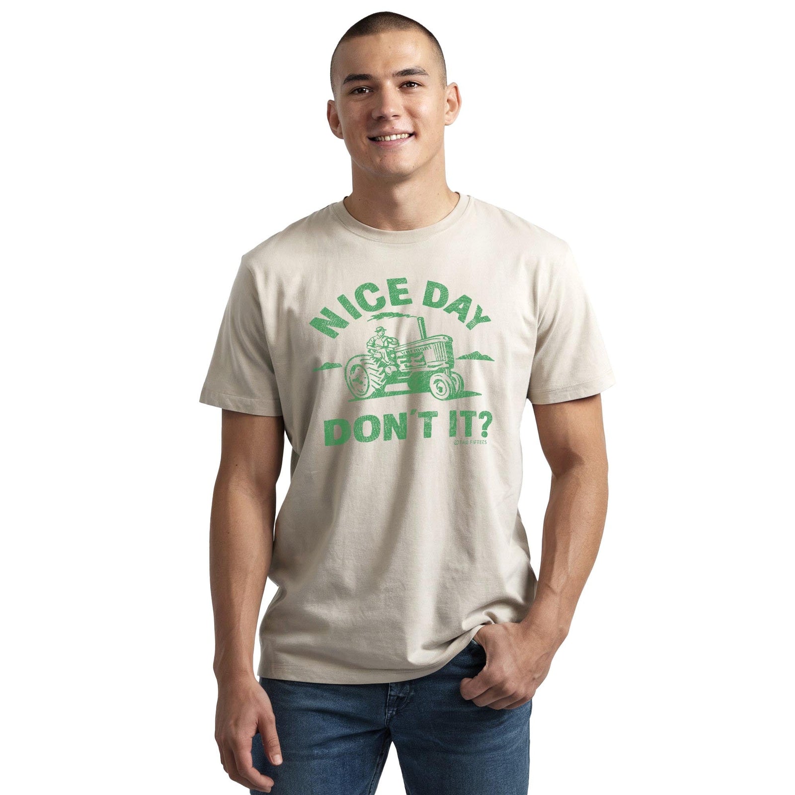 Nice Day Don't It Funny Staple T-shirt in Natural On Model - Front View