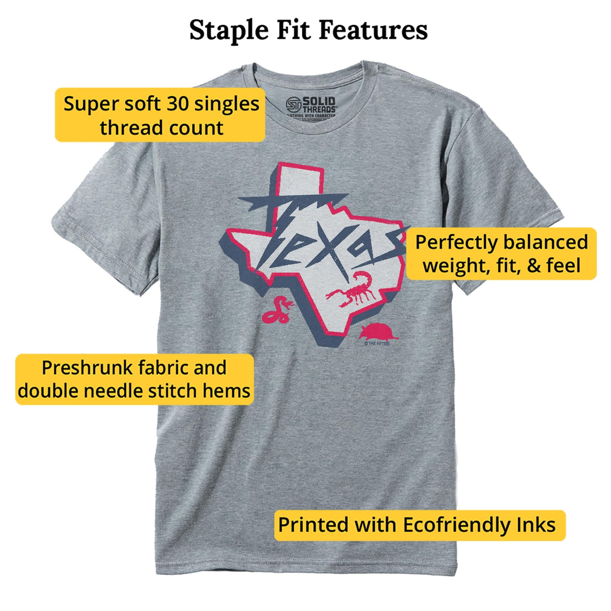 Texas Critters Funny Staple T-shirt in Ash Heather - Fit Attributes