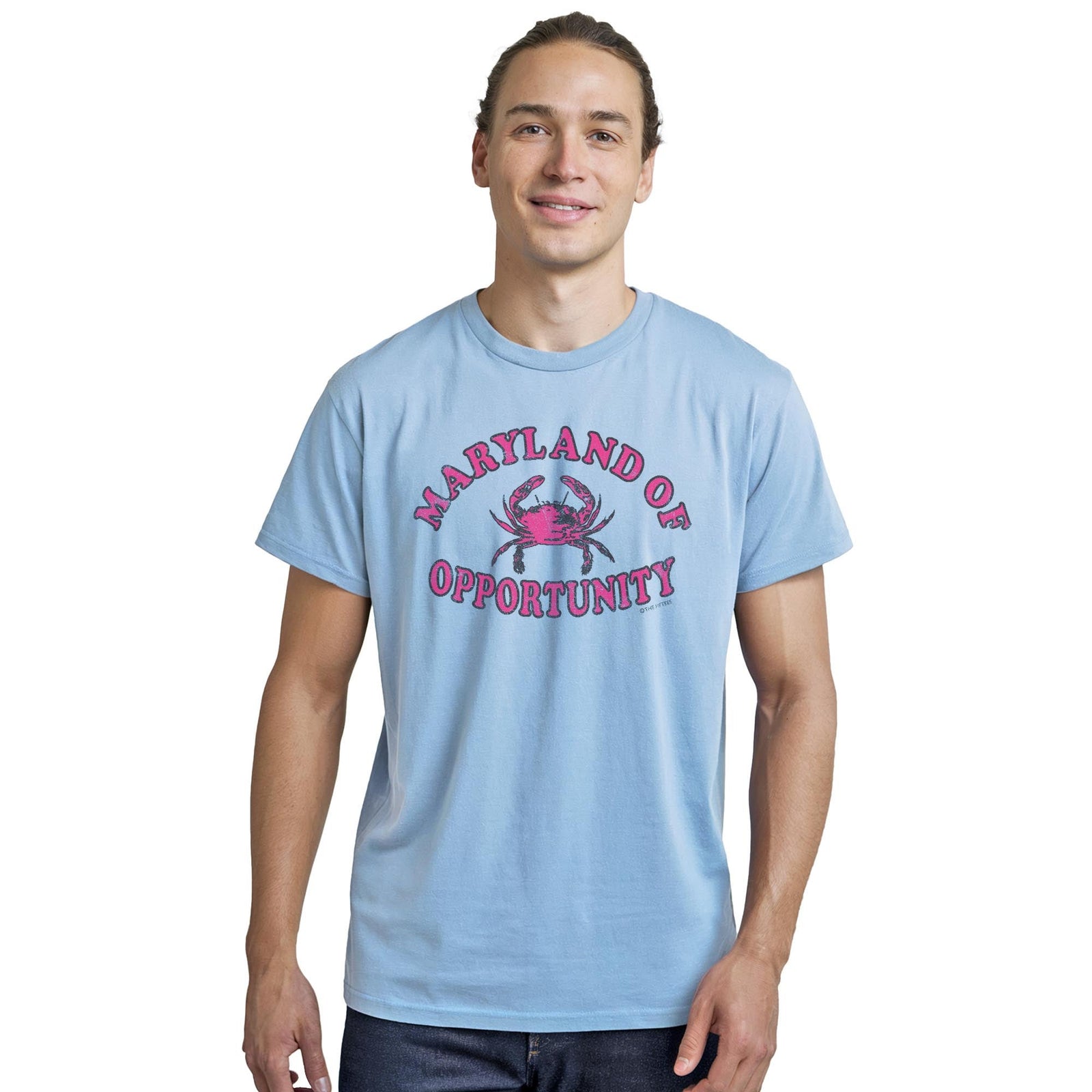 Maryland Opportunity Cool Staple T-shirt in Light Blue Heather On Model - Front View