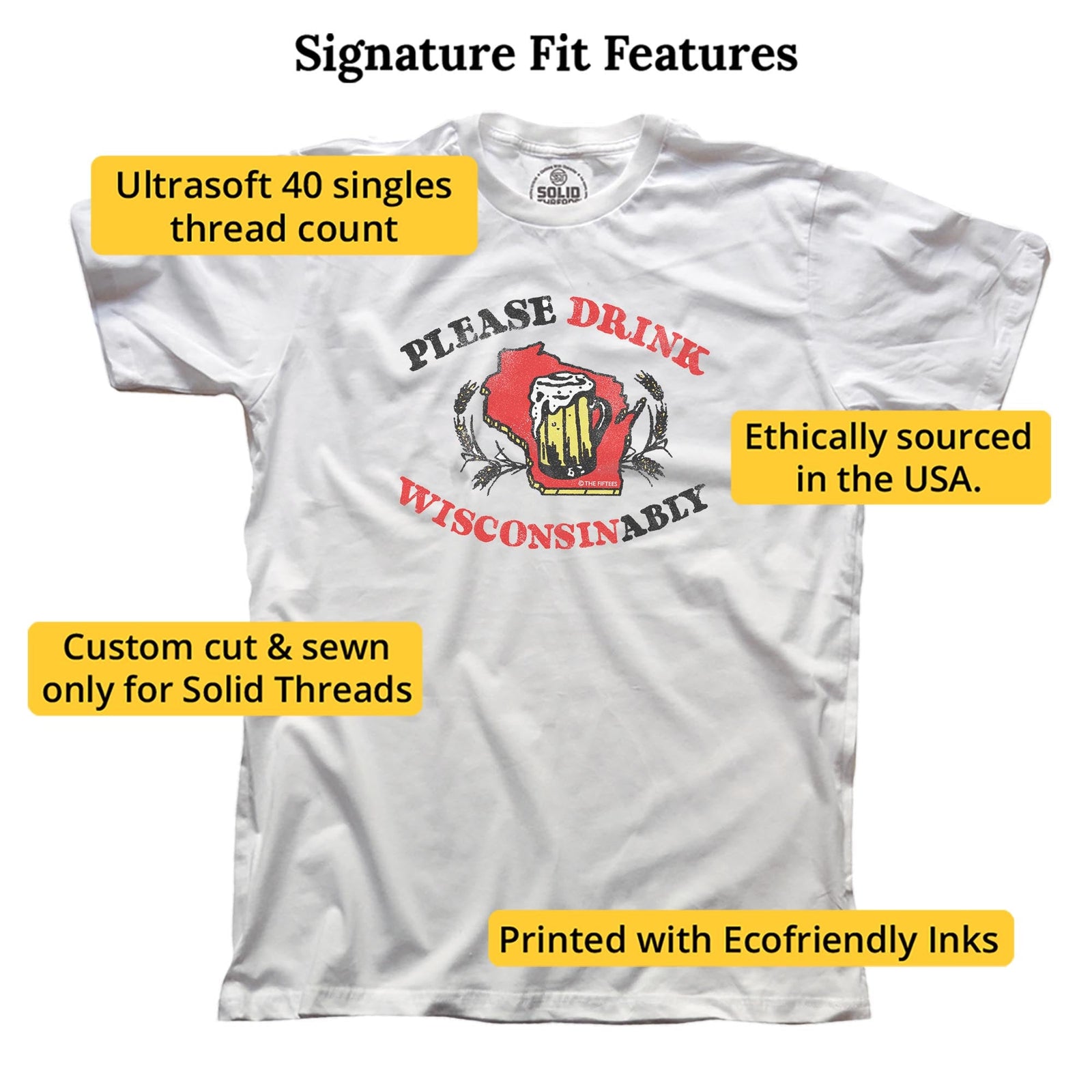 Drink Wisconsibly Funny Signature T-shirt in White - Fit Attributes
