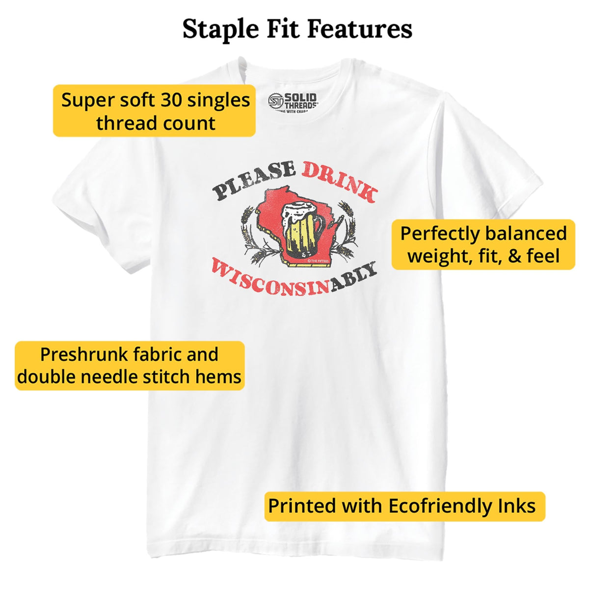 Drink Wisconsibly Funny Staple T-shirt in White - Fit Attributes