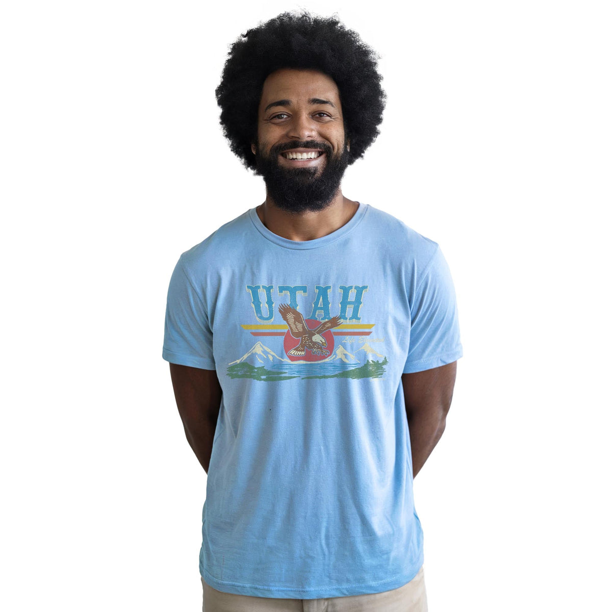 Life Elevated Cool Staple T-shirt in Light Blue Heather On Model - Front View