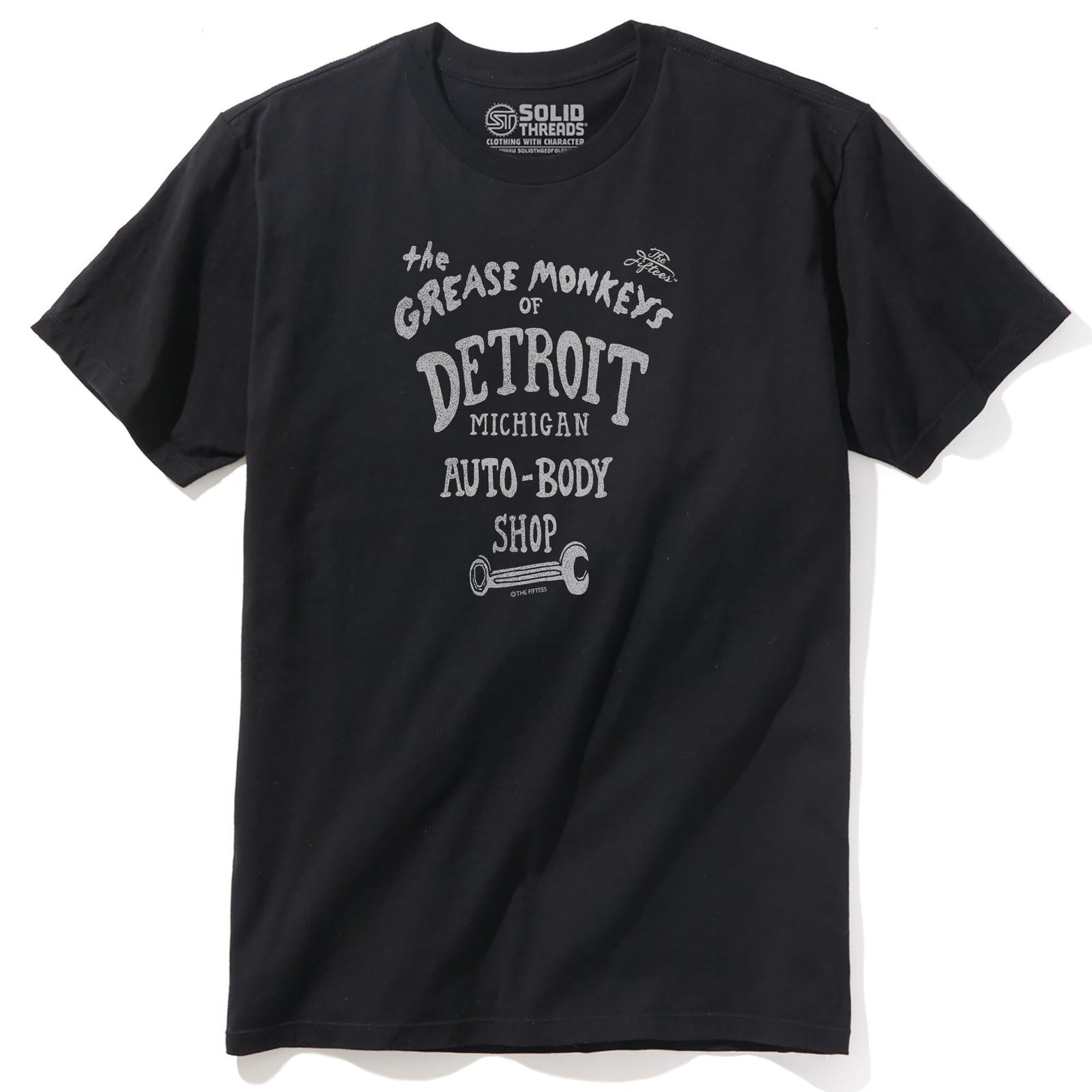Grease Monkey Funny Staple T-shirt in Black - Front View