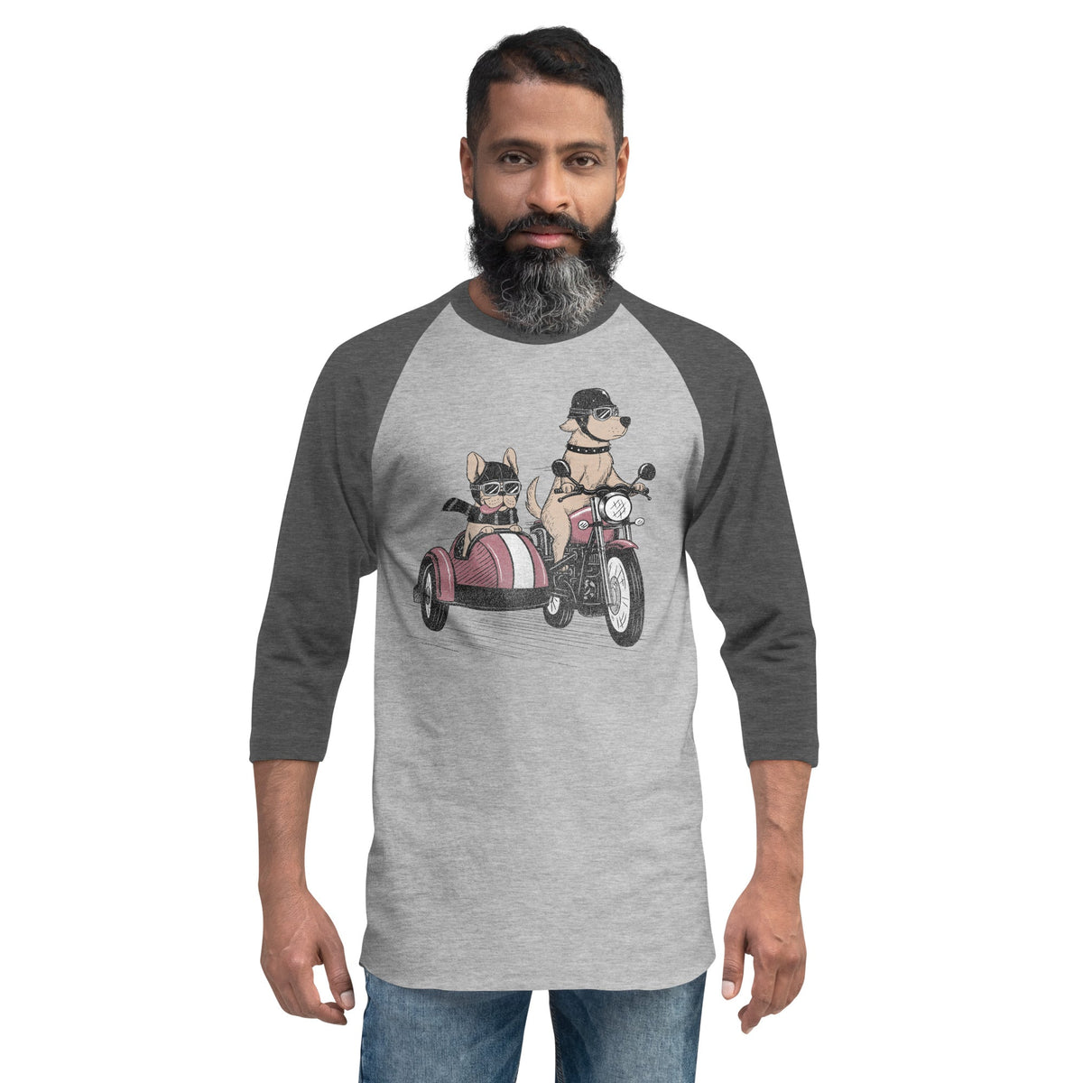 Bred To Be Wild Vintage Graphic Long Sleeve T-Shirt | Funny Dogs Motorcycle Sidecar Tee | Solid Threads