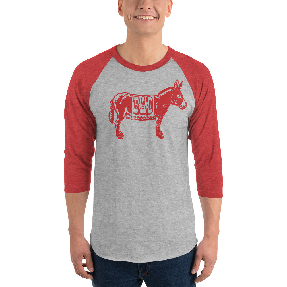 Bad Ass Funny Animal Long Sleeve Tee | Retro Donkey Pun Red T-shirt on Model | SOLID THREADS