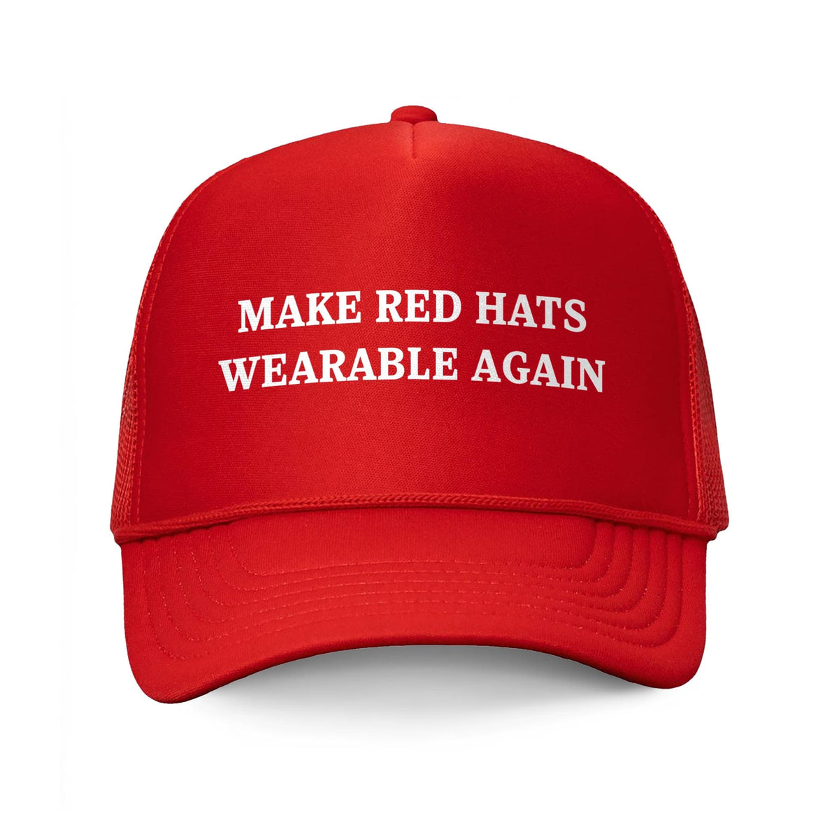 Make Red Hats Wearable Again Funny Trucker Hat | Cool Trump Maga Parody Graphic Cap Front | Solid Threads