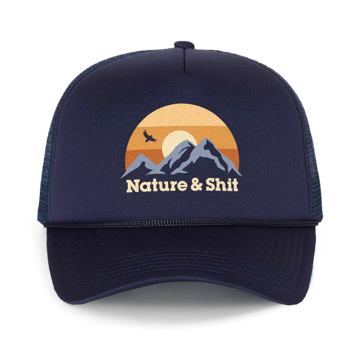 Nature &amp; Sh--T Cool Trucker-Hat | Funny Mountain Sunset Ironic Graphic Cap Front | Solid Threads