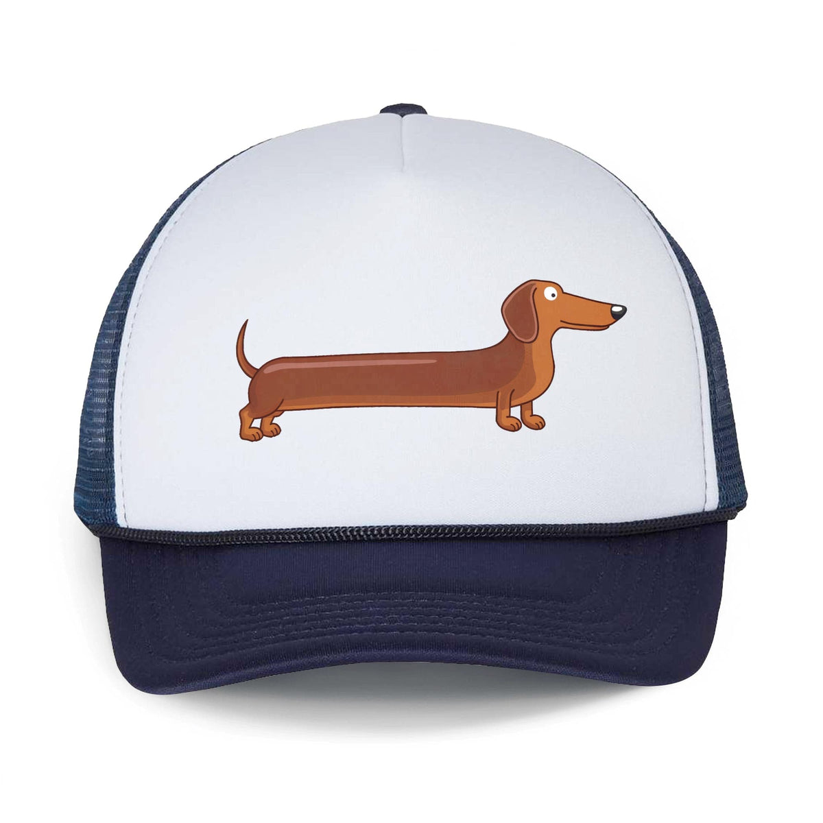 Extra Long Wiener Funny Trucker Hat | Cool Dachshund Doxin Pun Graphic Cap Front | Solid Threads