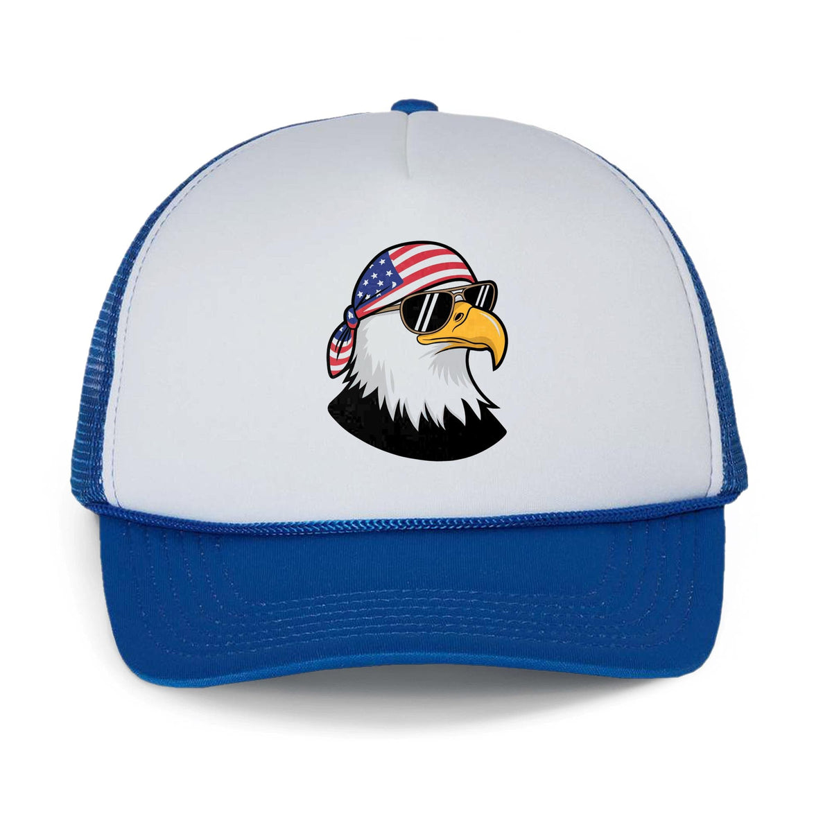 Patriotic Eagle Cool Trucker Hat | Funny Usa July Fourth Parody Graphic Cap Front | Solid Threads