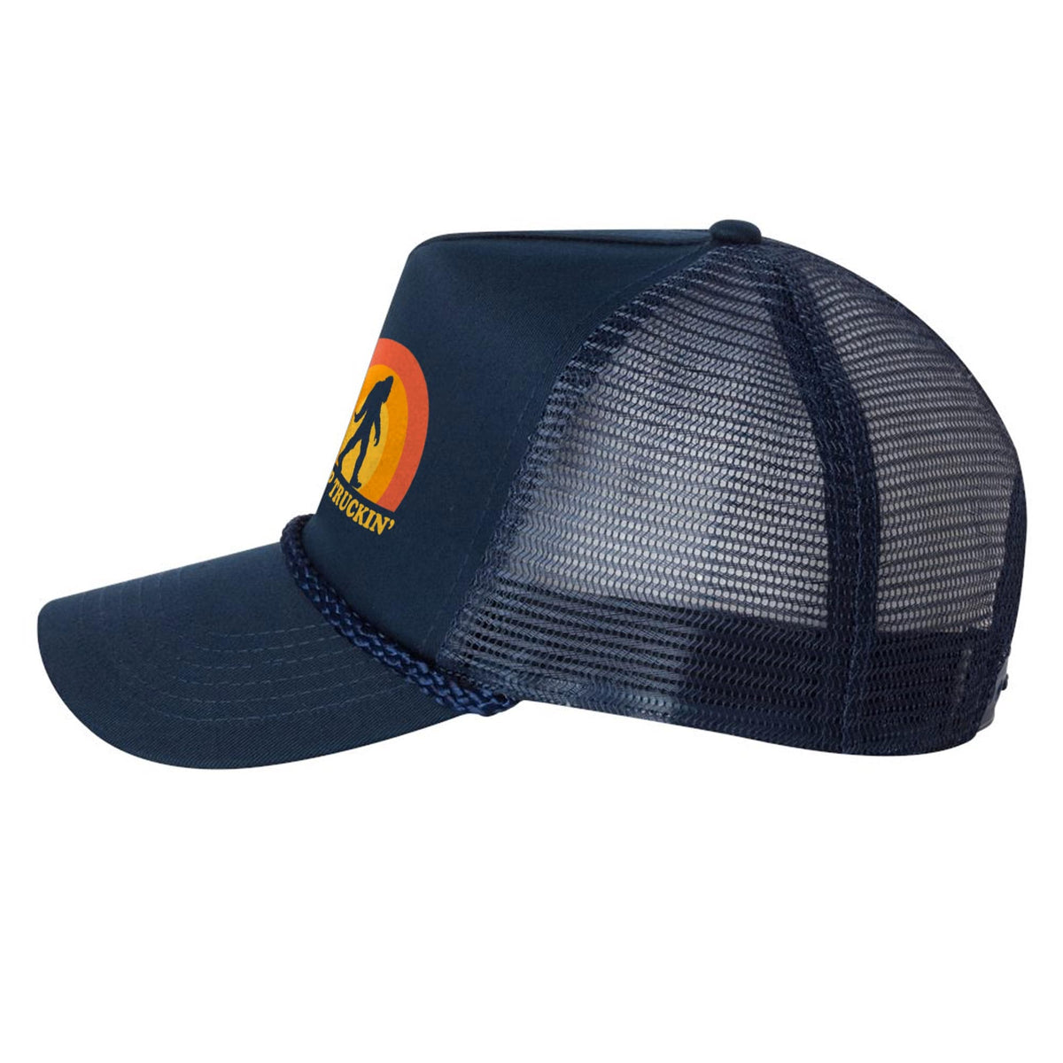 Keep Truckin' Cool Trucker Hat | Vintage Bigfoot Sasquatch Slogan Graphic Cap Side | Solid Threads