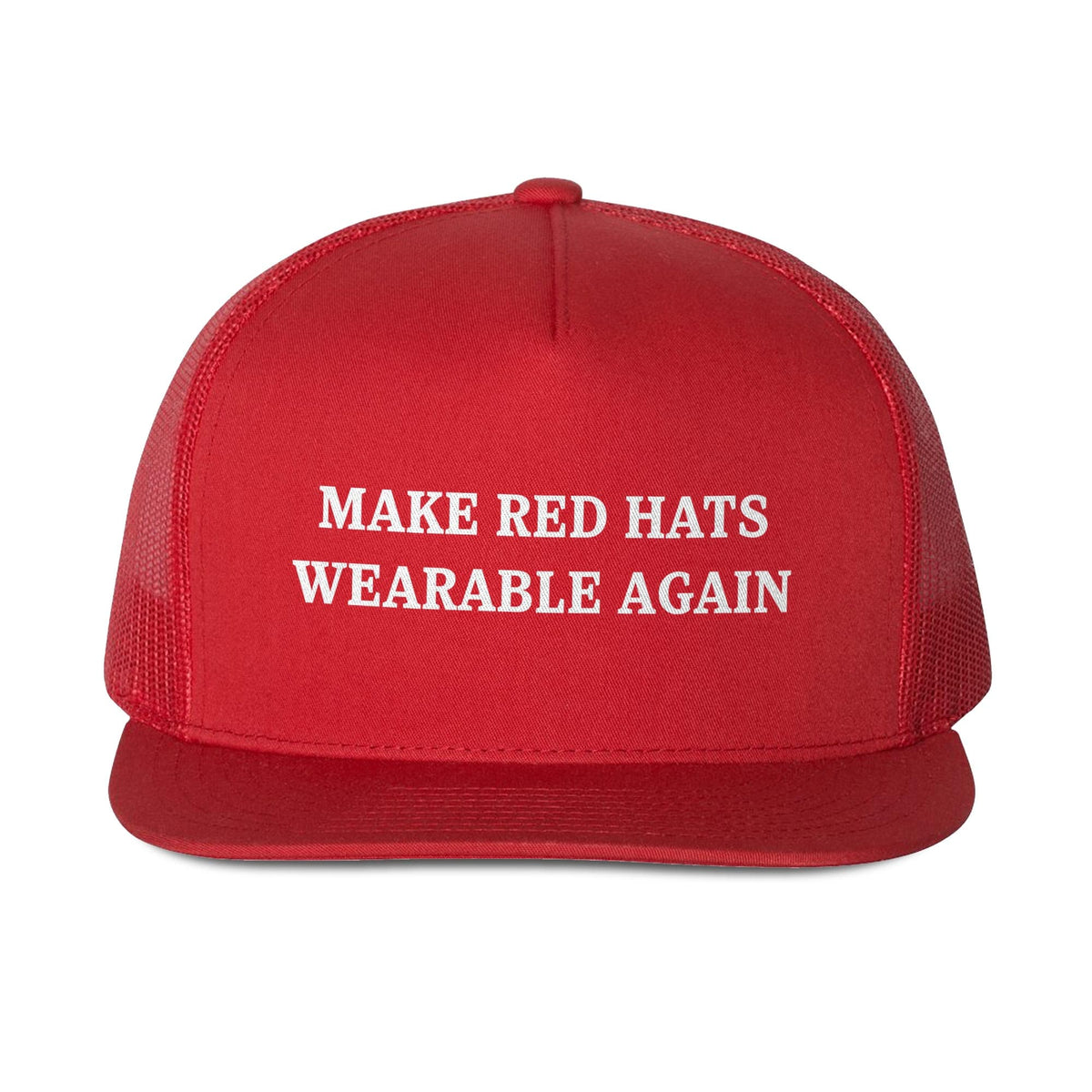 Make Red Hats Wearable Again Funny Premium High Profile Trucker Hat | Cool Trump Maga Parody Cap Front | Solid Threads