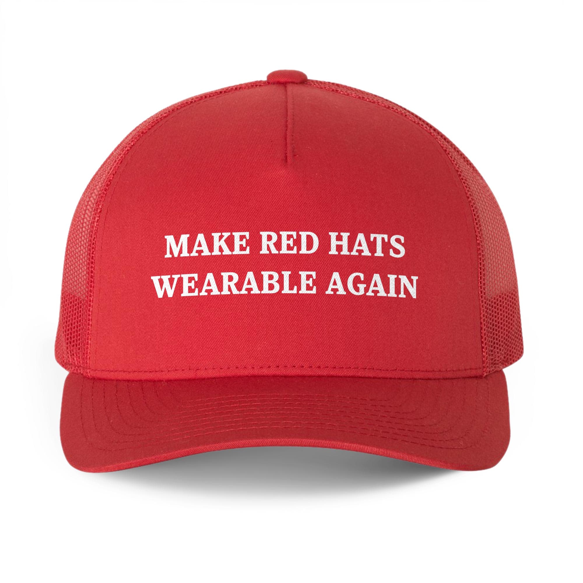 Make Red Hats Wearable Again Funny Premium Trucker Hat | Cool Trump Maga Parody Cap Front | Solid Threads