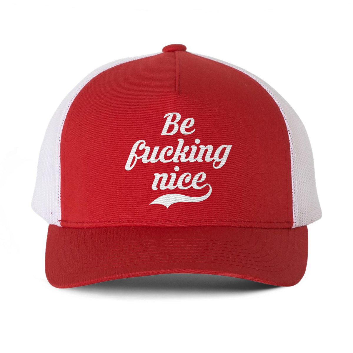 Be F*Cking Nice Funny Premium Trucker Hat | Designer Ironic Slogan  Cap Front | Solid Threads