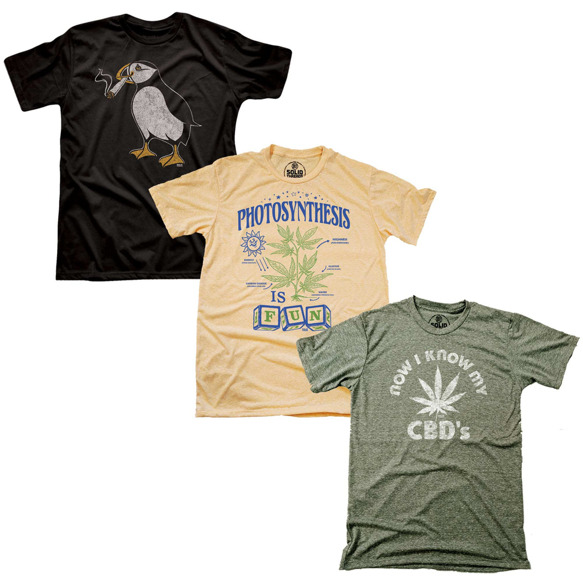 Men&#39;s Marijuana T-shirt Series Set | Vintage Weed Pot &amp; Gift Bundle | Solid Threads