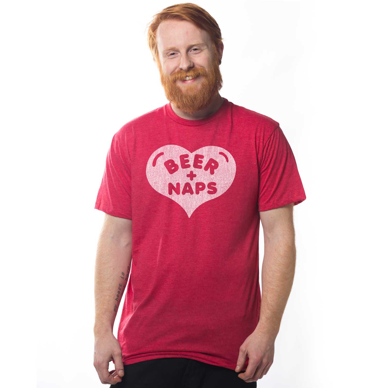 Men's Beer + Naps Funny Holiday Party Graphic T-Shirt | Retro Drinking Tee | Solid Threads