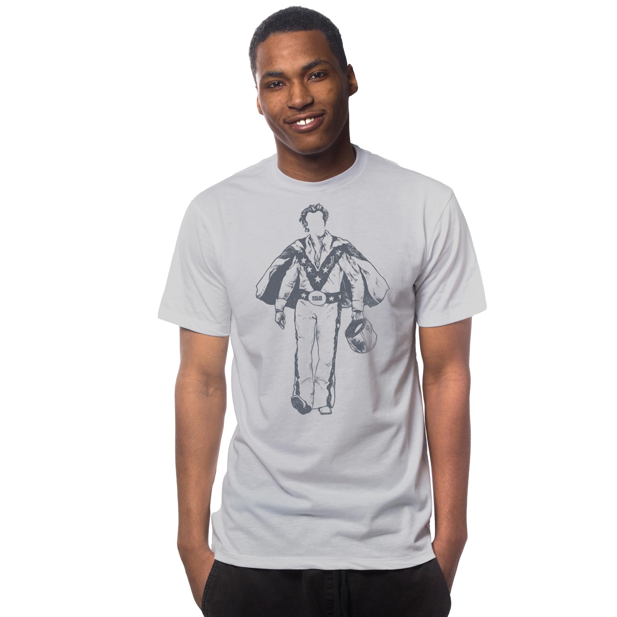 Men's Vintage Daredevil Graphic Tee | Retro Evel Knievel Stuntman T-shirt On Model