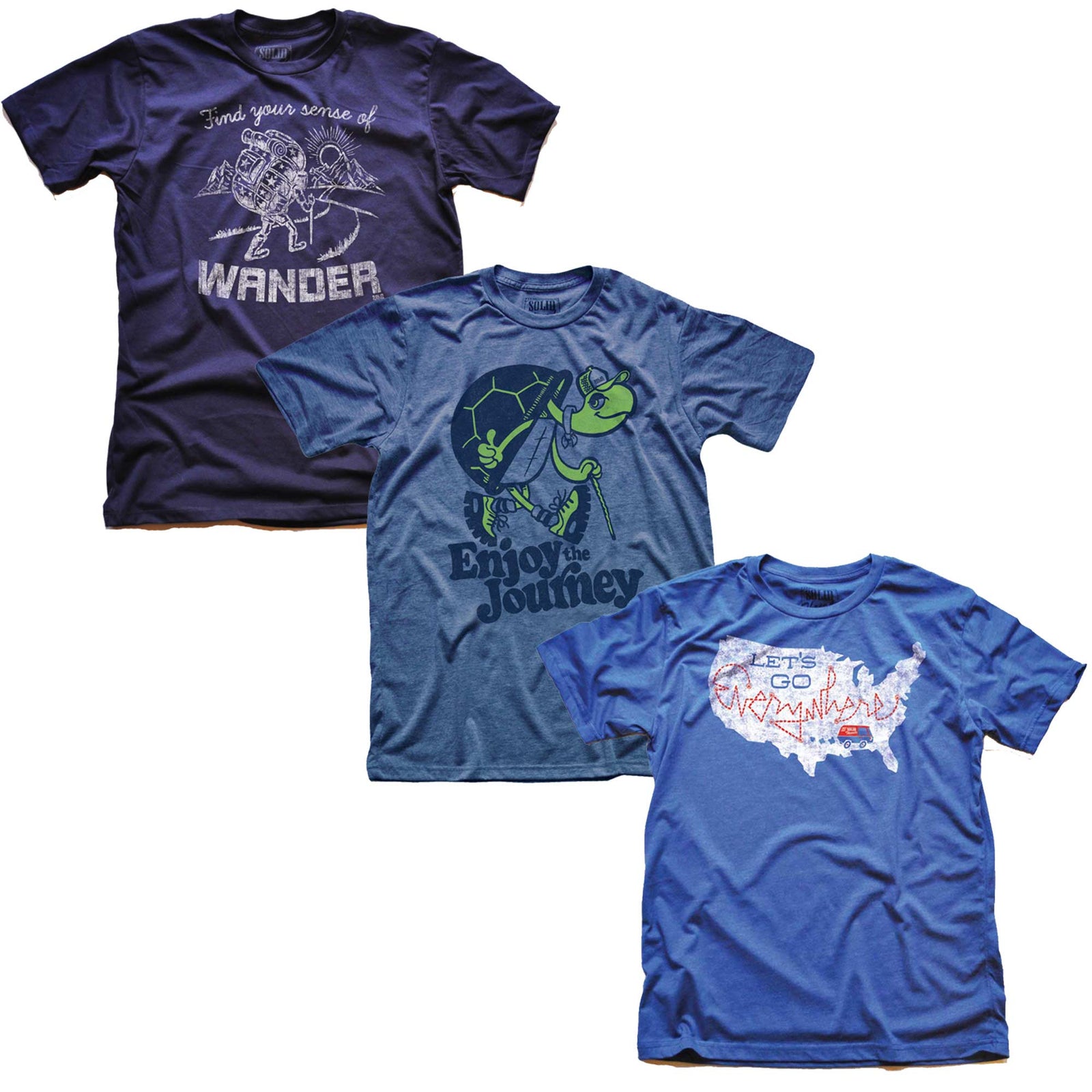 Men's Travel Junkie T-shirt Series Set | Vintage  Vacation Gift Bundle | Solid Threads