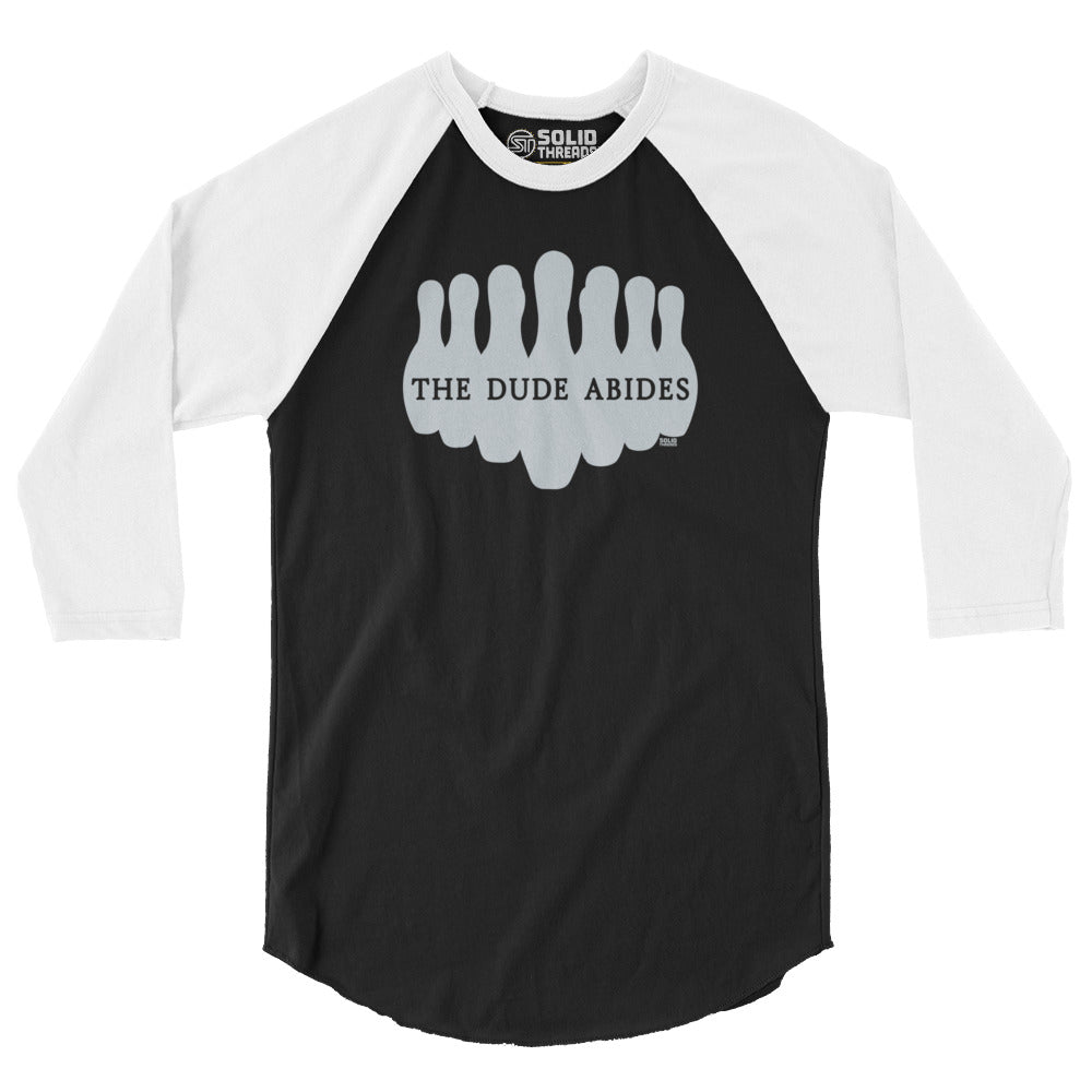 Dude Abides Funny Big Lebowski Graphic Raglan Tee | Retro Movie Baseball T-shirt | Solid Threads