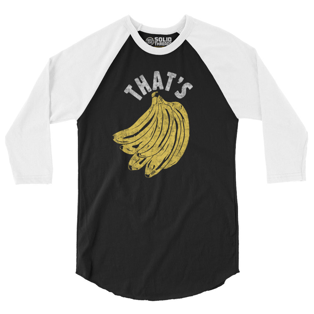 Unisex That&#39;s Bananas Funny Vegetarian Graphic Raglan Tee | Retro Vegan Baseball T-shirt | Solid Threads 