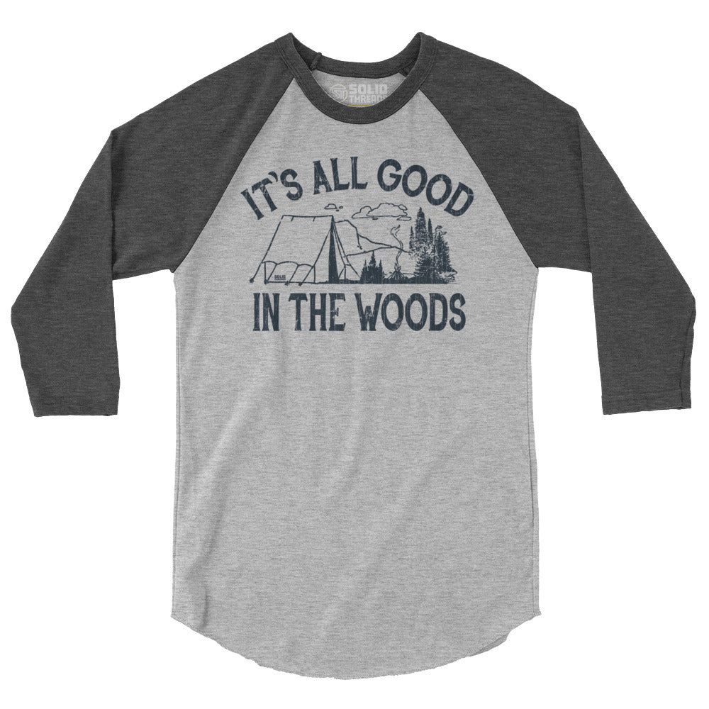 All Good In The Woods Vintage Graphic Raglan Tee | Funny Camping Baseball T-shirt | Solid Threads