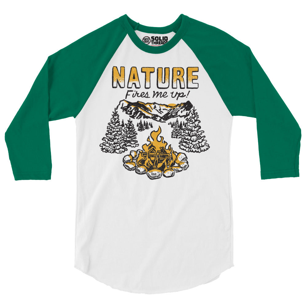 Nature Fires Me Up Cool Camping Graphic Raglan Tee | Funny Bonfire Baseball T-shirt | Solid Threads