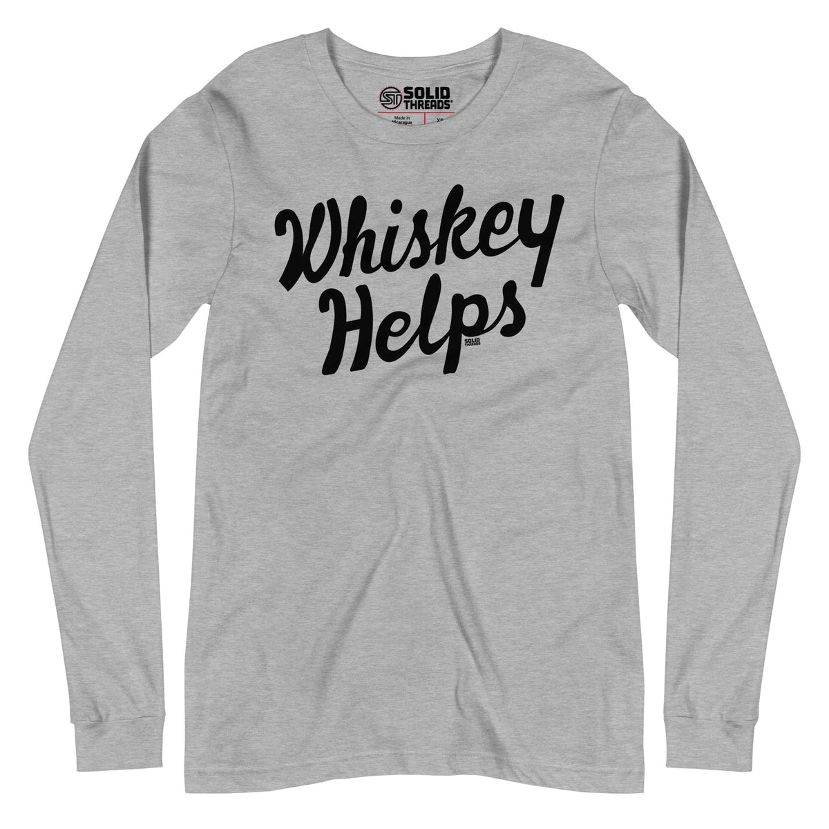 Whiskey Helps Cool Long Sleeve T Shirt | Funny Drinking Graphic Tee | Solid Threads