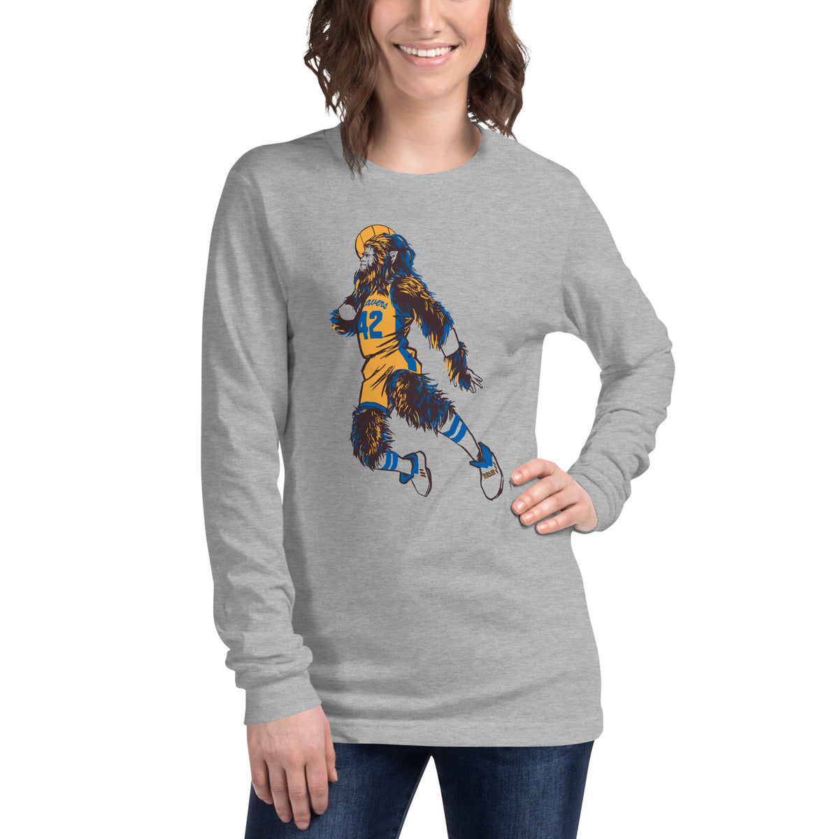 Teen Wolf 80s Movie Long Sleeve Tee | Retro Michael J. Fox Grey T Shirt on Model | SOLID THREADS