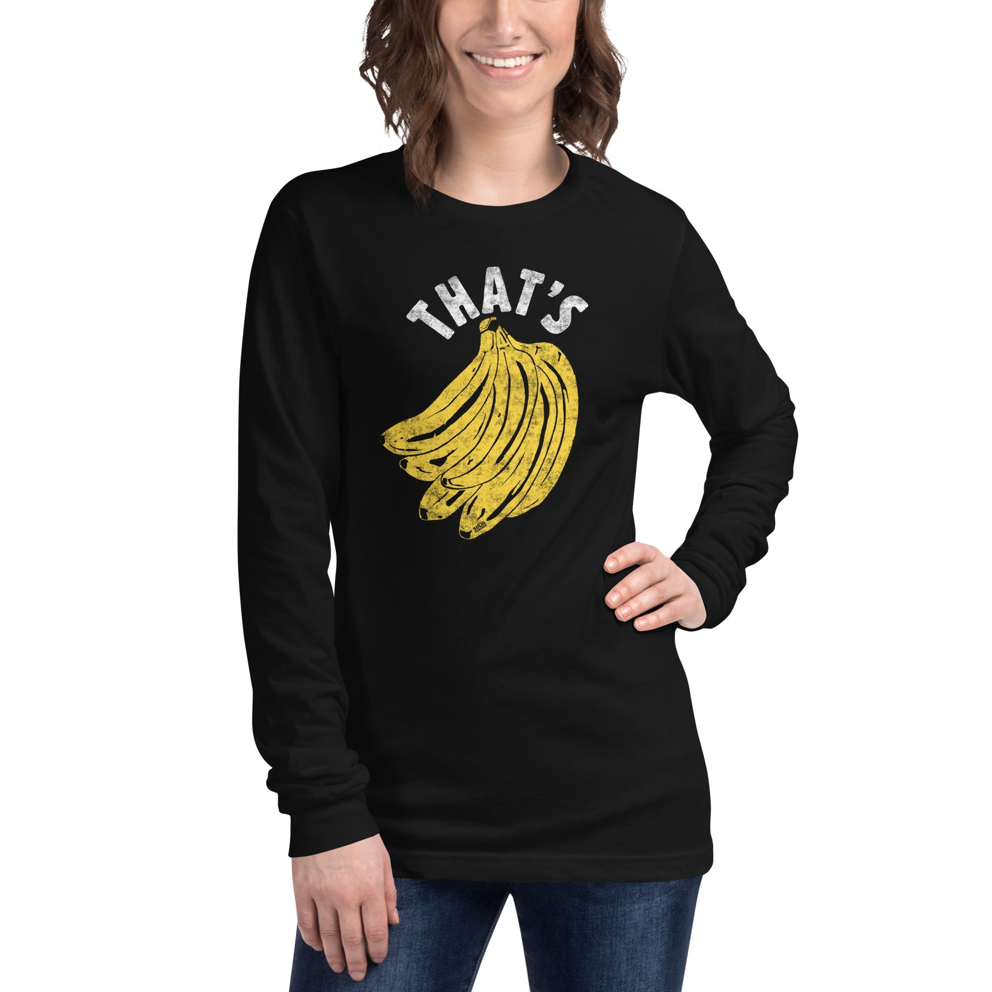 That's Bananas Vintage Graphic Long Sleeve Tee | Funny Fruit T-Shirt on Model | Solid Threads