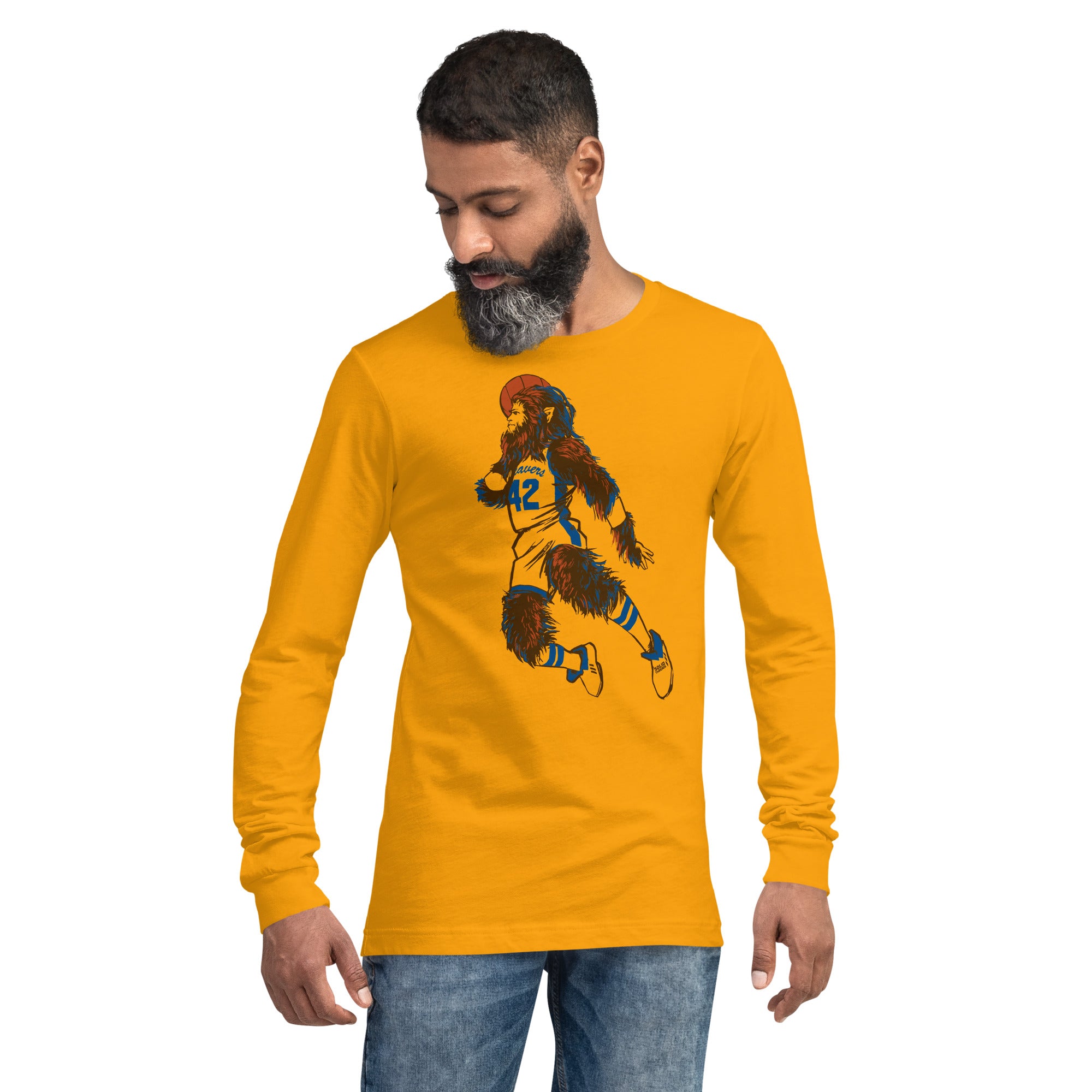 Teen Wolf 80s Movie Long Sleeve Tee | Retro Michael J. Fox Yellow T Shirt on Model | SOLID THREADS