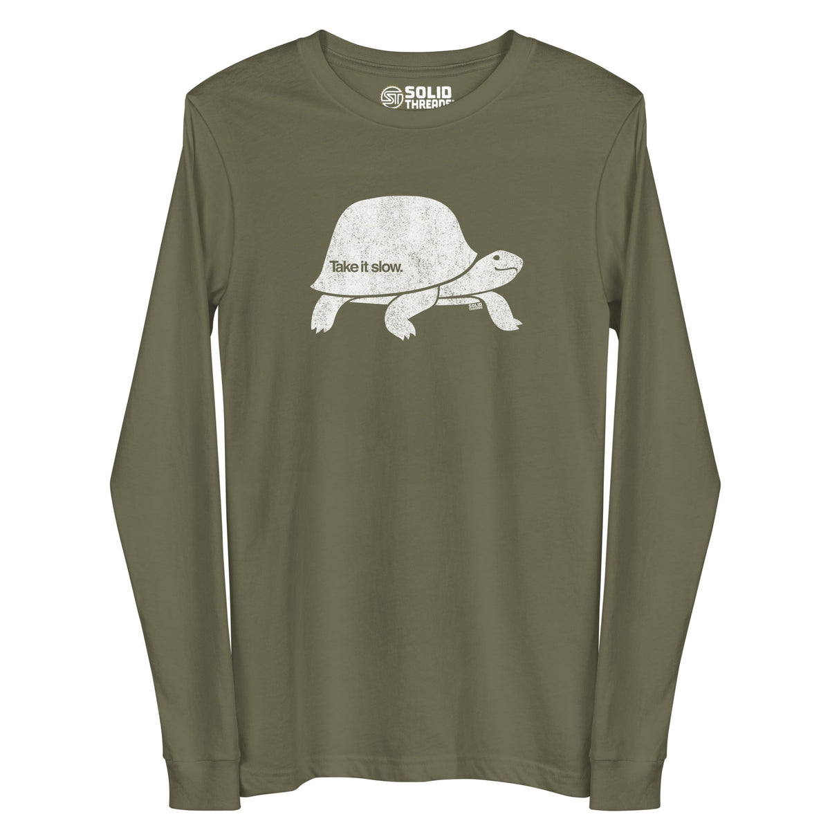 Take It Slow Vintage Graphic Long Sleeve Tee | Funny Turtle T-Shirt | Solid Threads