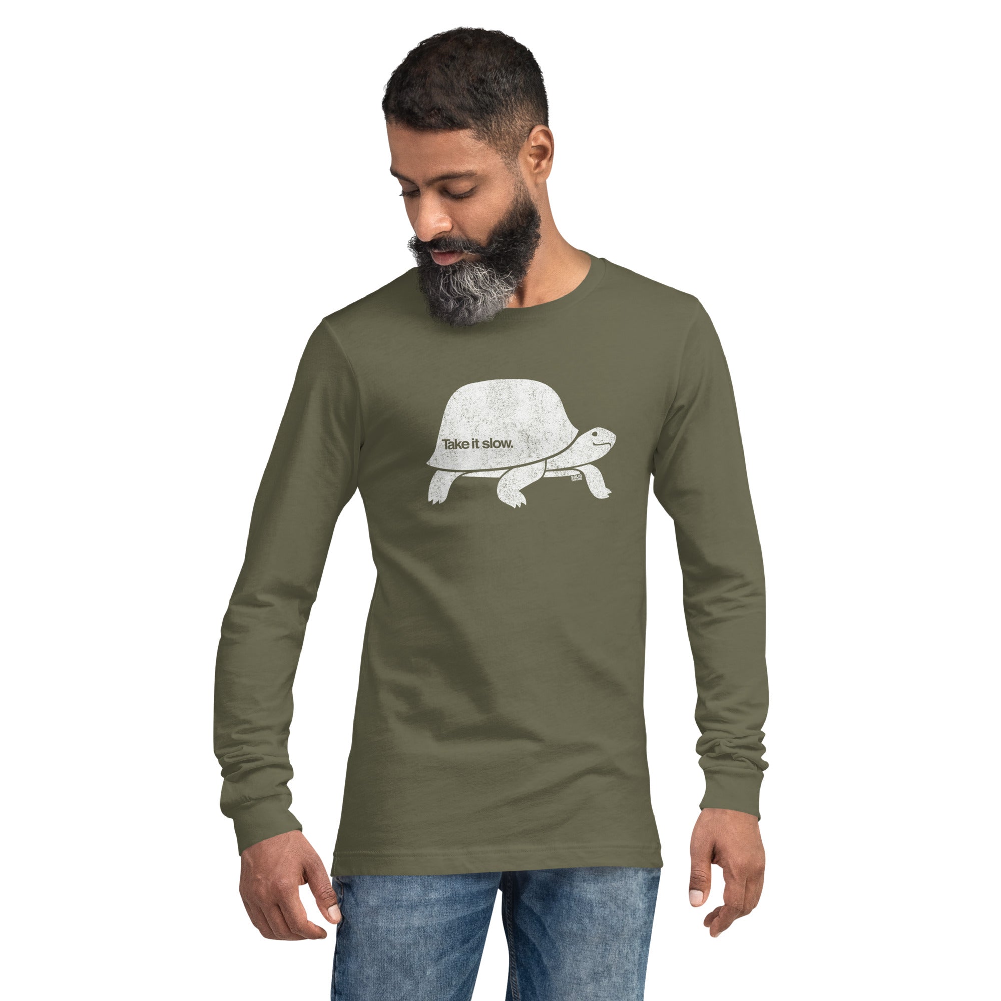 Take It Slow Vintage Graphic Long Sleeve Tee | Funny Turtle T-Shirt | Solid Threads