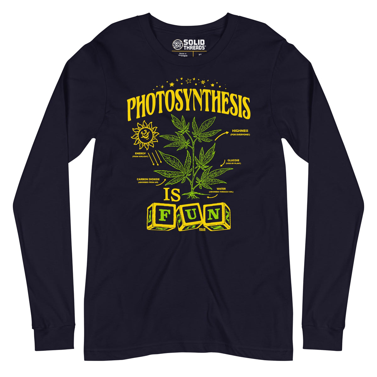 Photosynthesis is Fun Vintage Long Sleeve Tee | Funny Marijuana Navy T Shirt | SOLID THREADS