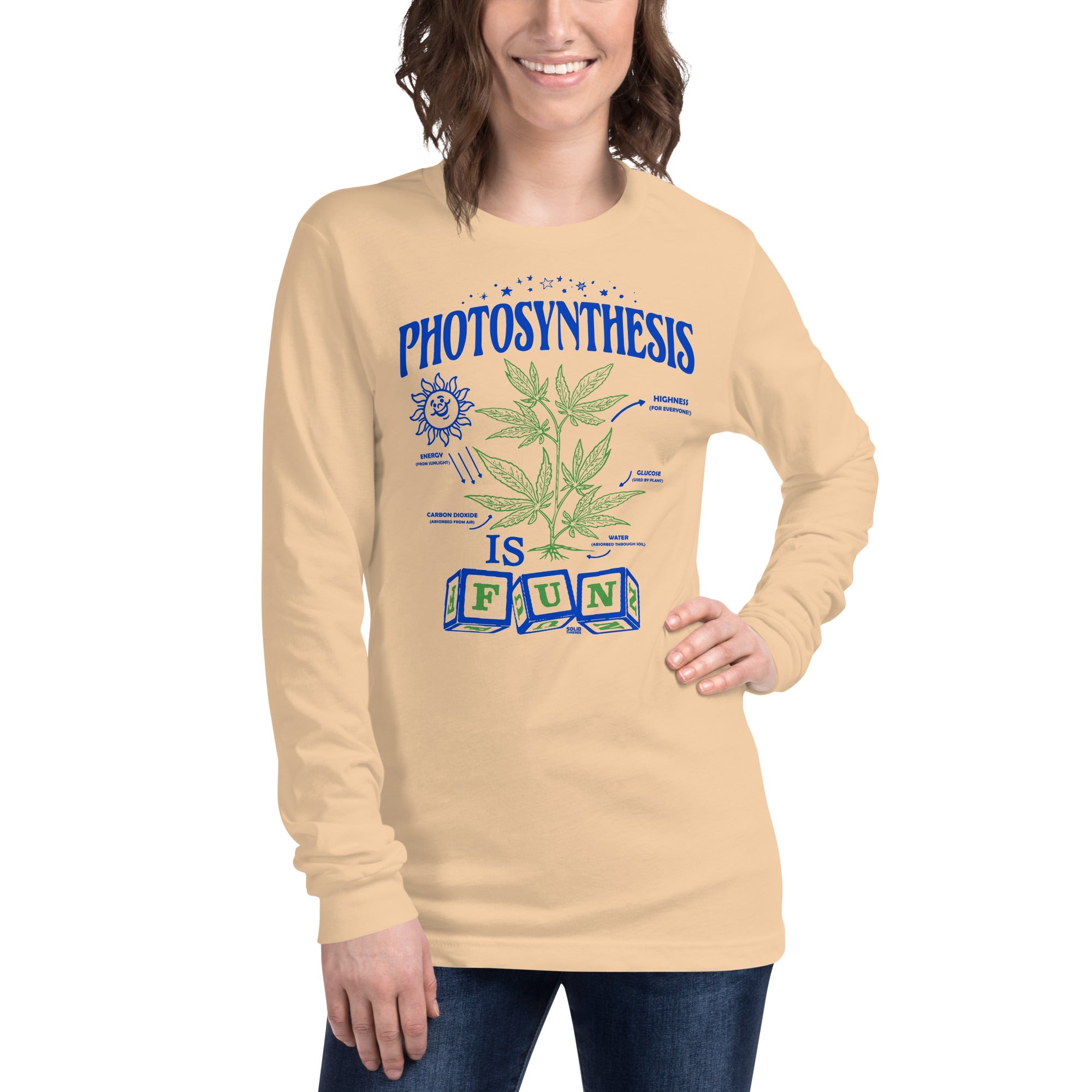 Photosynthesis is Fun Vintage Long Sleeve Tee | Funny Marijuana T Shirt on Model | SOLID THREADS