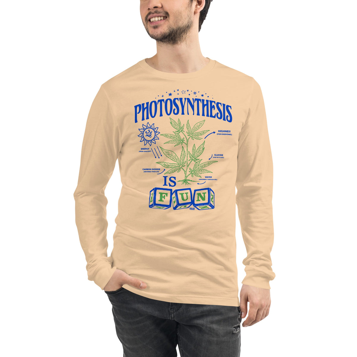 Photosynthesis is Fun Vintage Long Sleeve Tee | Funny Marijuana T Shirt on Model | SOLID THREADS