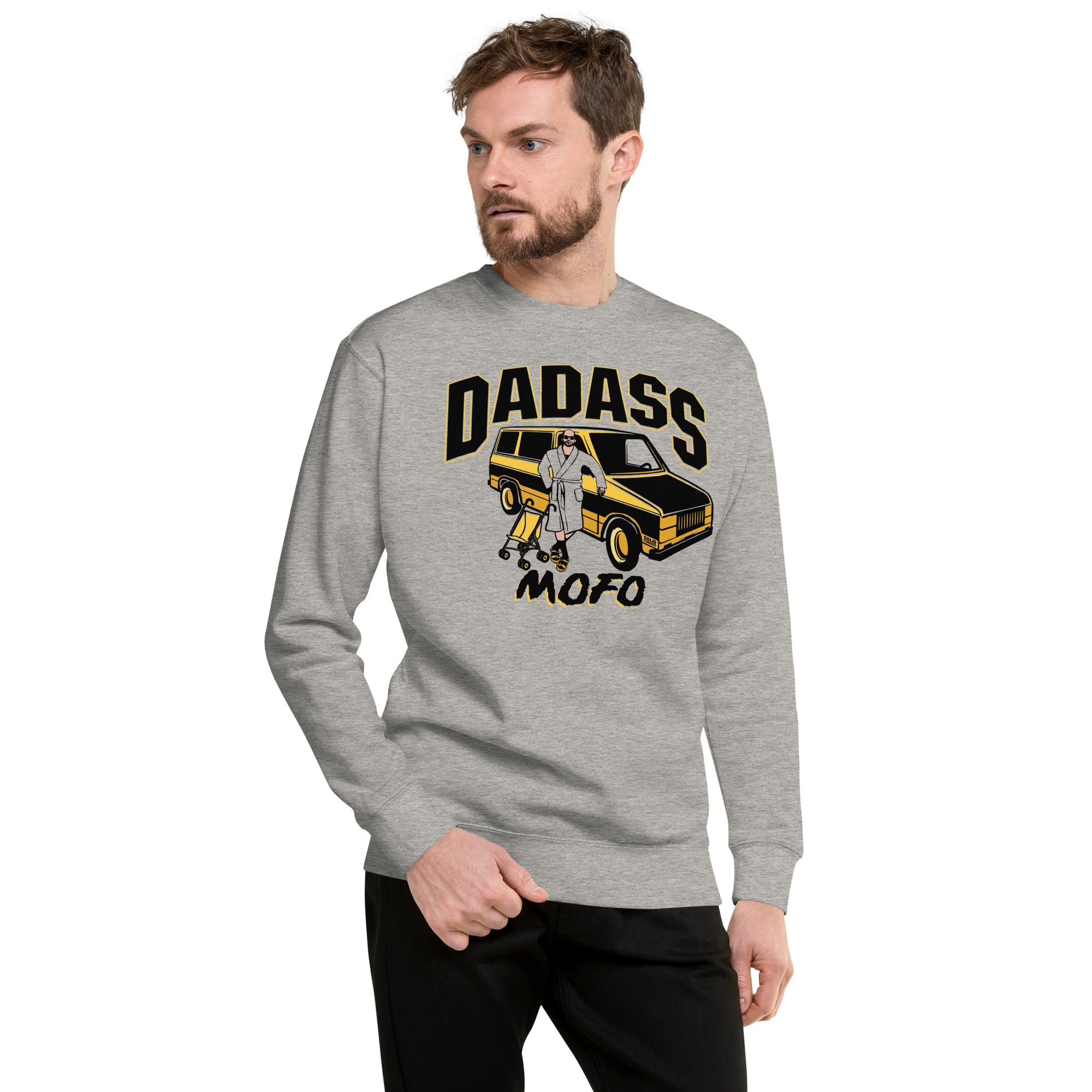 Dadass Vintage Classic Sweatshirt | Funny Parenting Fleece on Model | Solid Threads