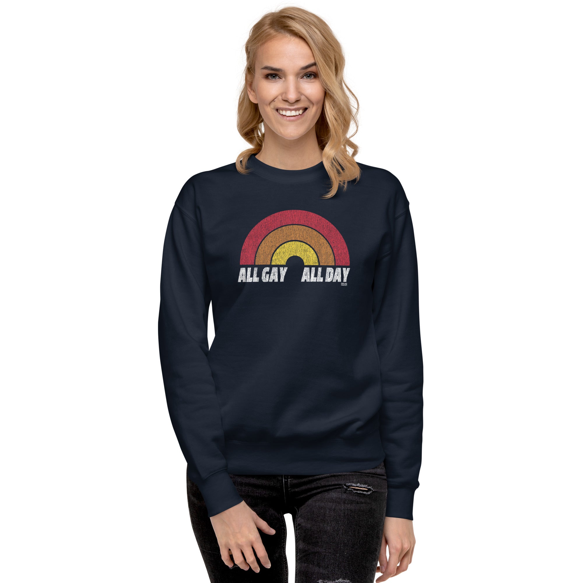 All Gay All Day Vintage Classic Sweatshirt | Retro Pride Fleece | Solid Threads