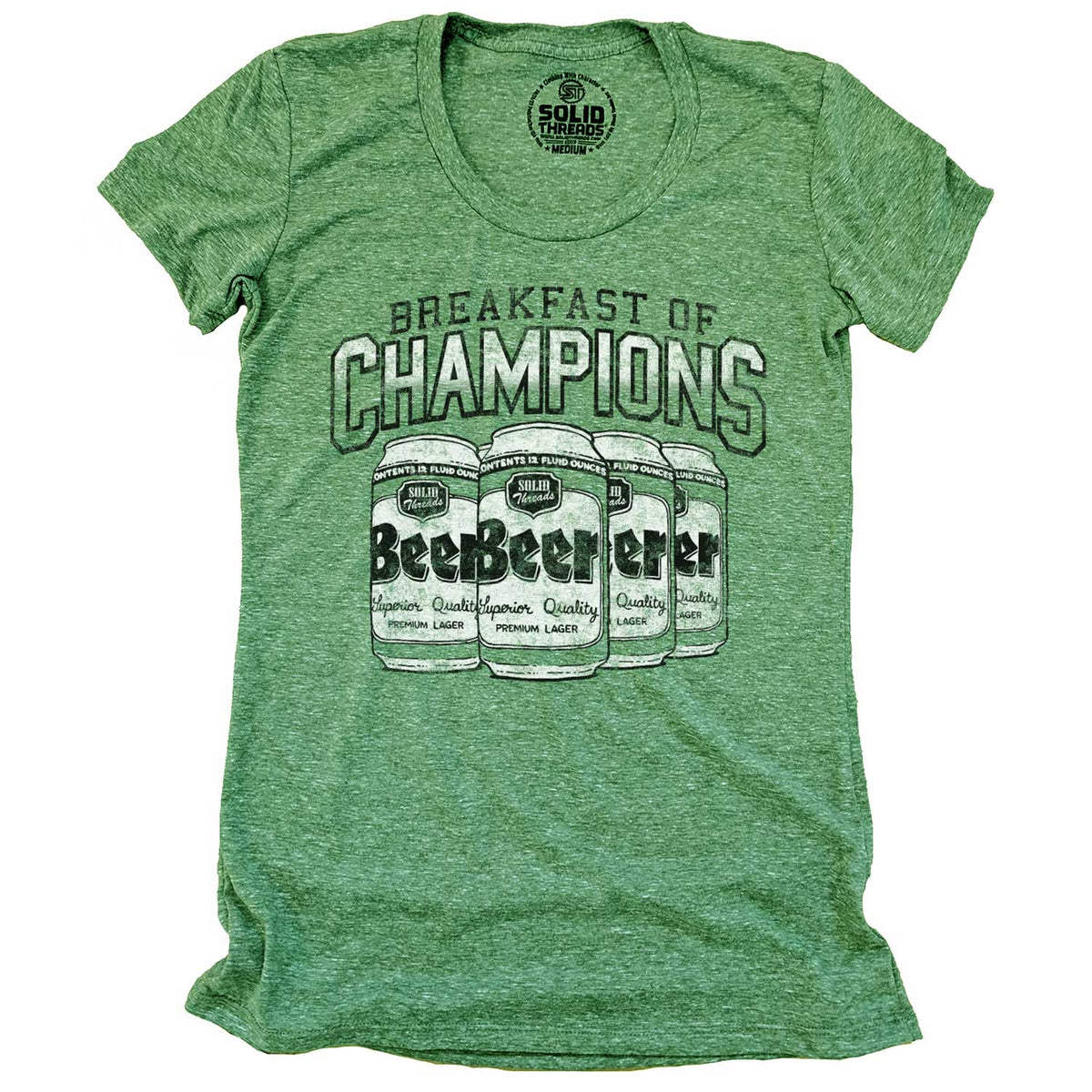 Women&#39;s Breakfast of Champions Vintage Graphic Tee | Funny Beer Drinking T-Shirt | Solid Threads