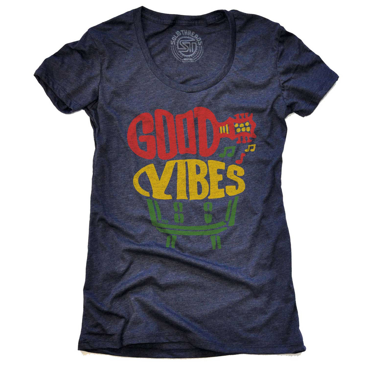 Women&#39;s Good Vibes Vintage Graphic Tee | Retro Music T-shirt | Solid Threads