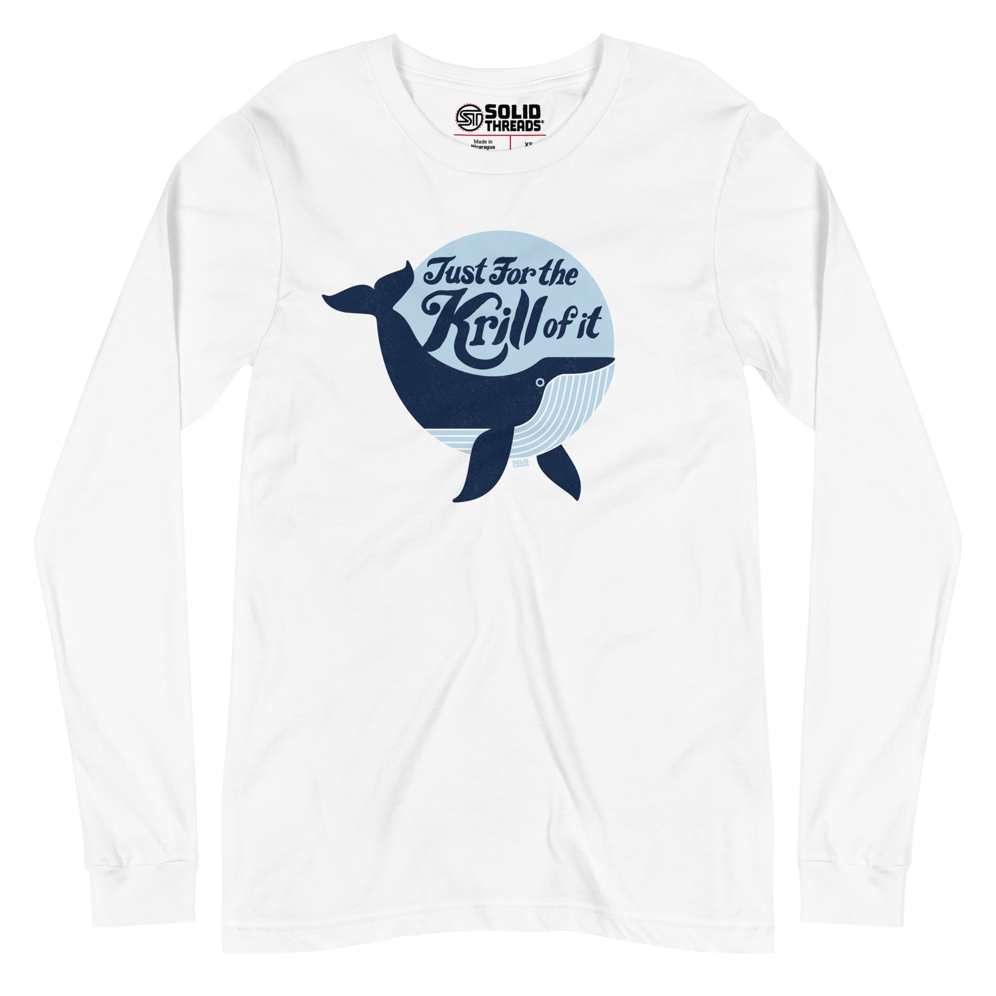 Men's Just For The Krill Of It Retro Long Sleeve T Shirt | Funny Whale Graphic Tee | Solid Threads