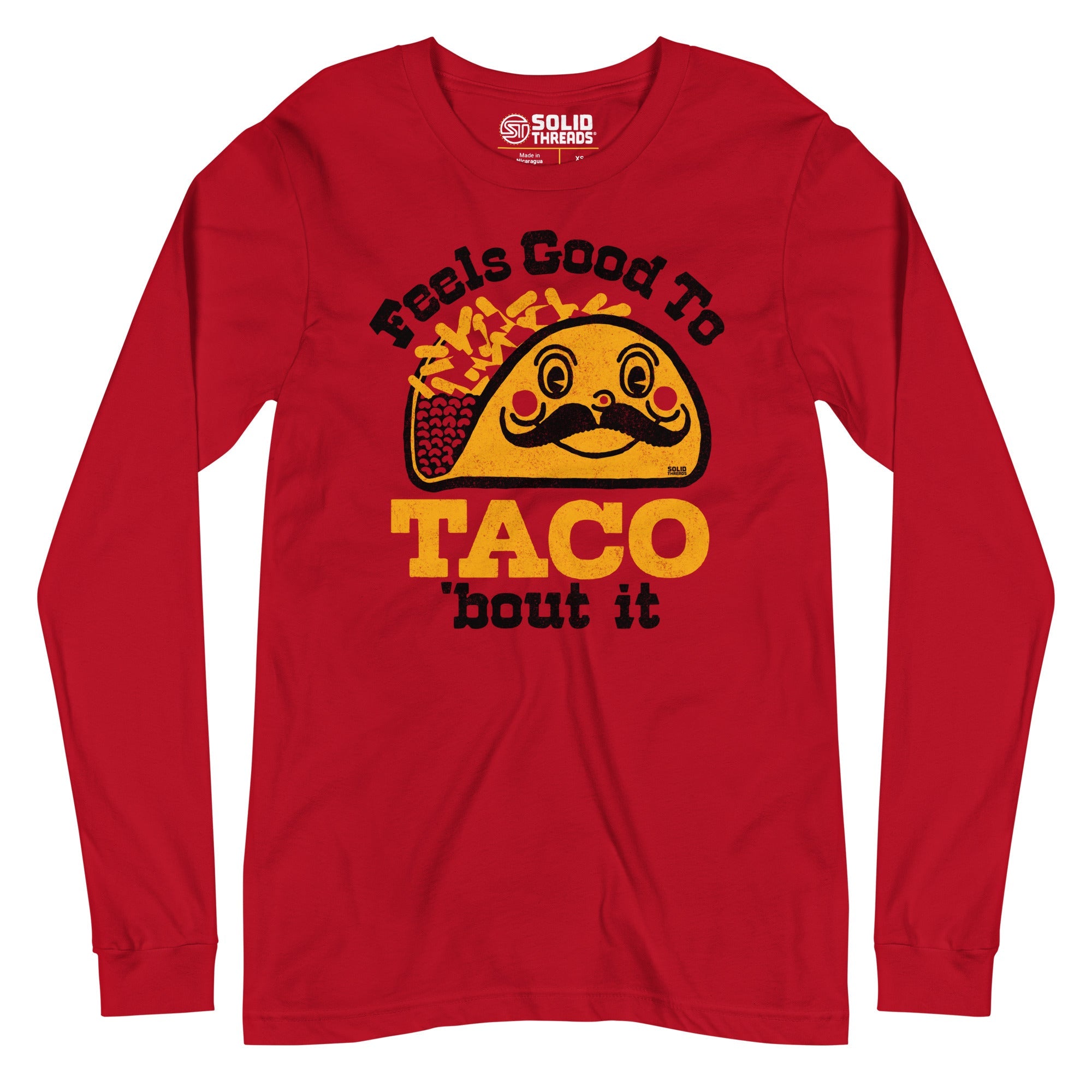 Women's Feels Good To Taco Bout It Vintage Long Sleeve T Shirt | Funny Mexican Food Graphic Tee | Solid Threads