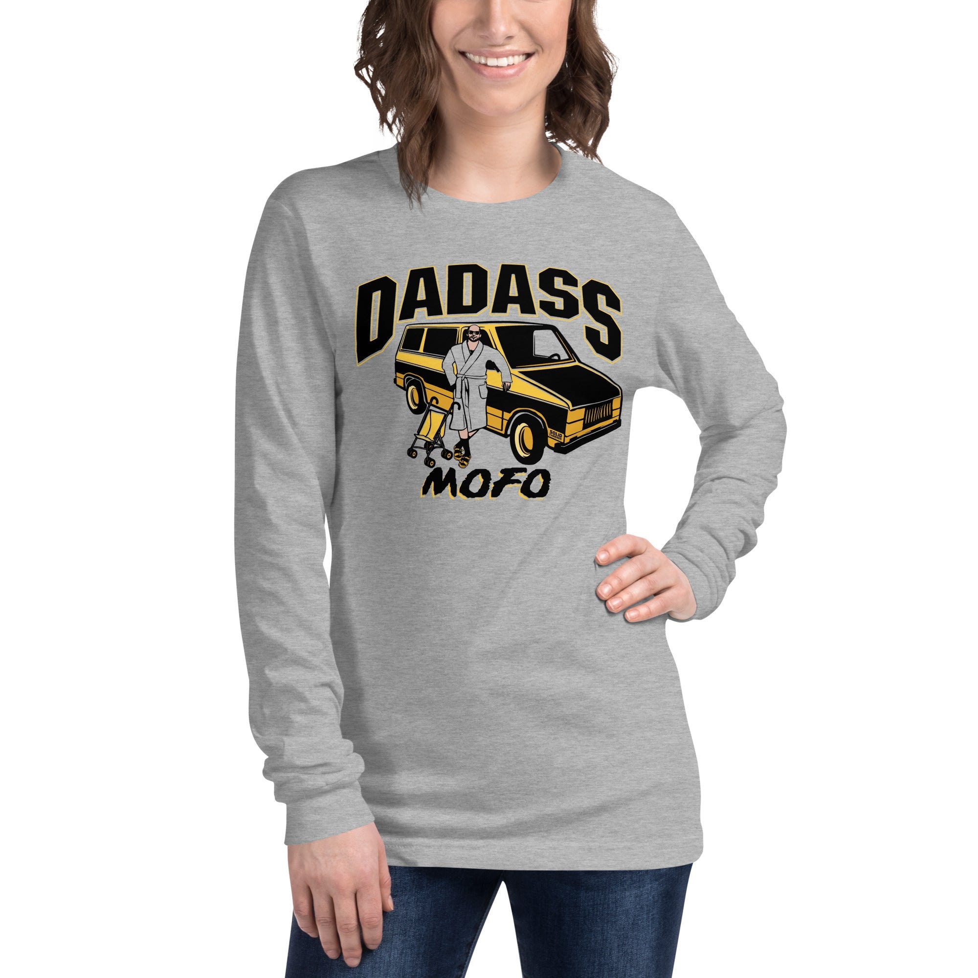 Women's Dadass Vintage Long Sleeve T Shirt | Funny Parenting Graphic Tee On Model | Solid Threads