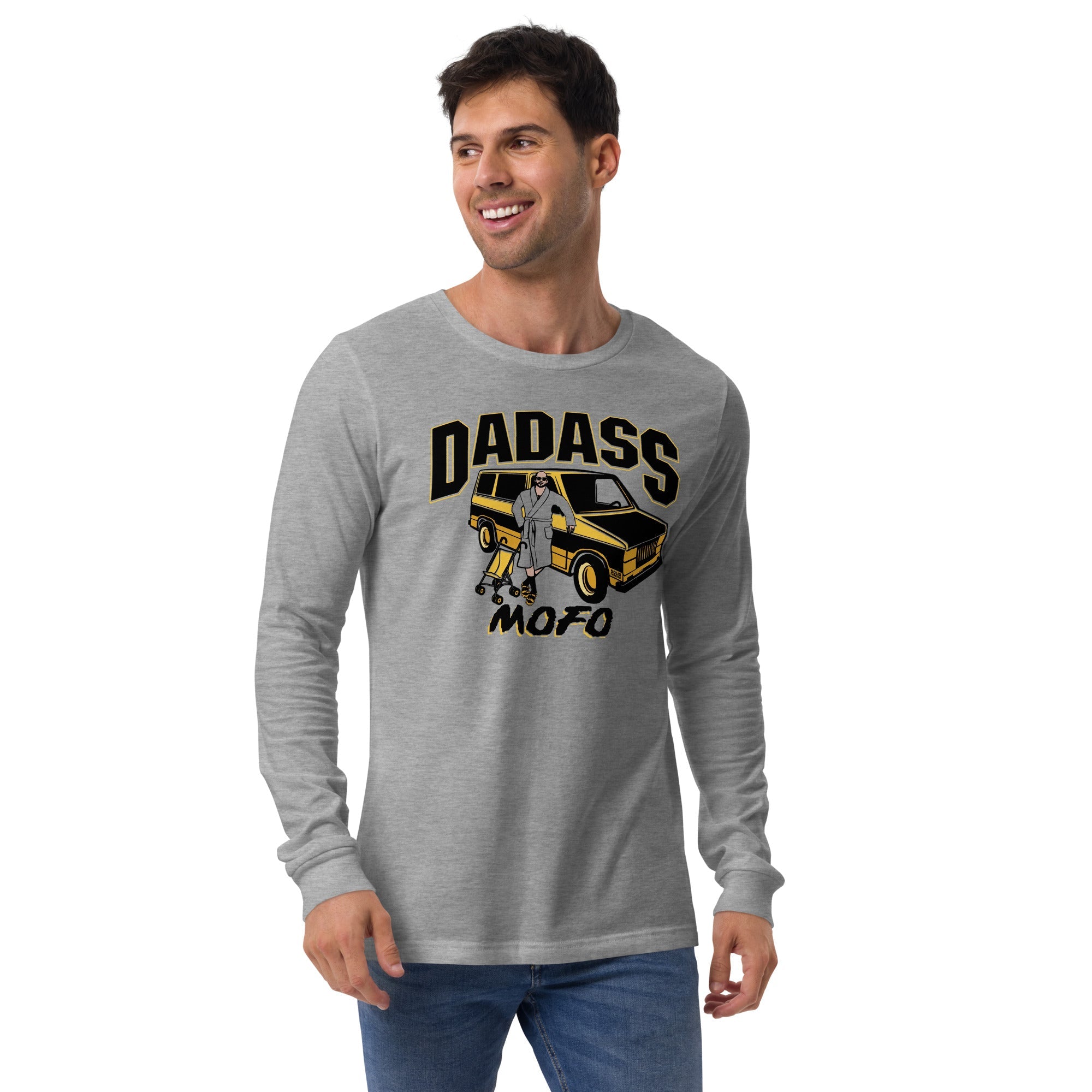 Men's Dadass Vintage Long Sleeve T Shirt | Funny Parenting Graphic Tee On Model | Solid Threads