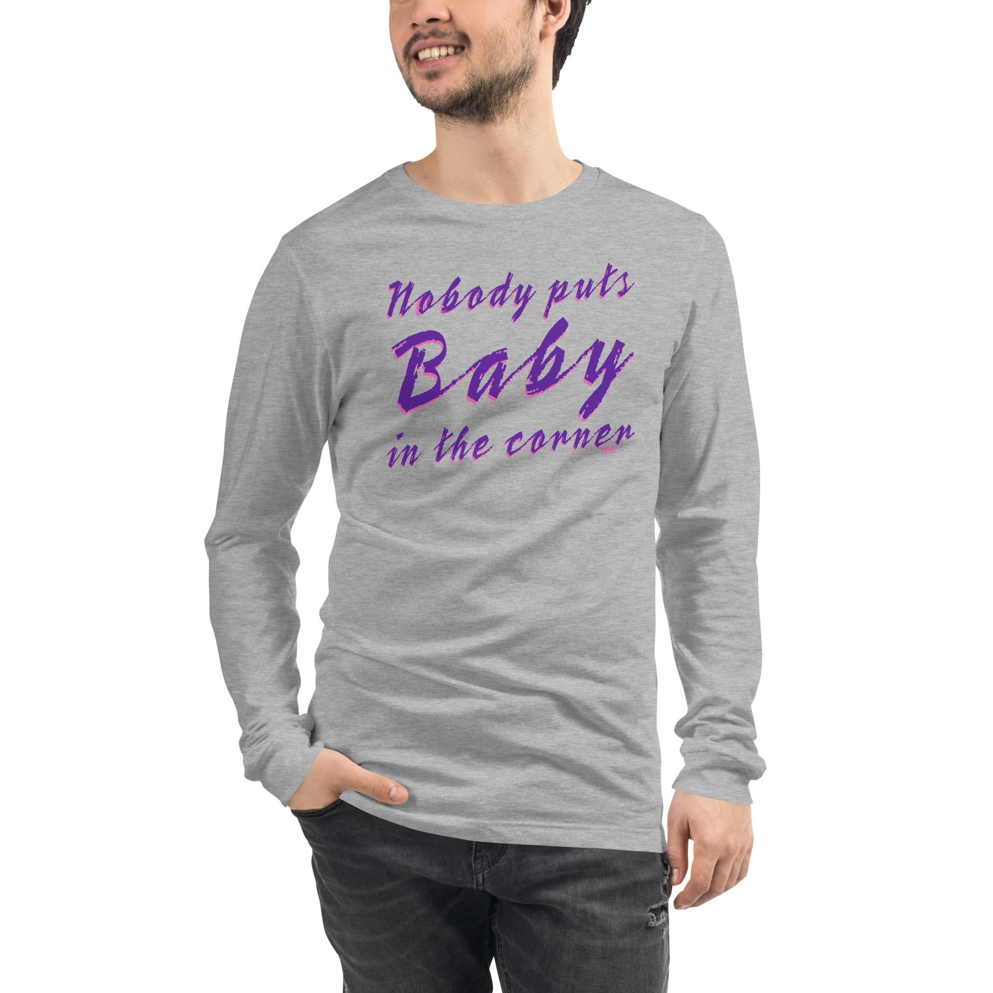 Nobody Puts Baby In The Corner Vintage Long Sleeve T Shirt | Retro 80S Movie Graphic Tee On Model | Solid Threads