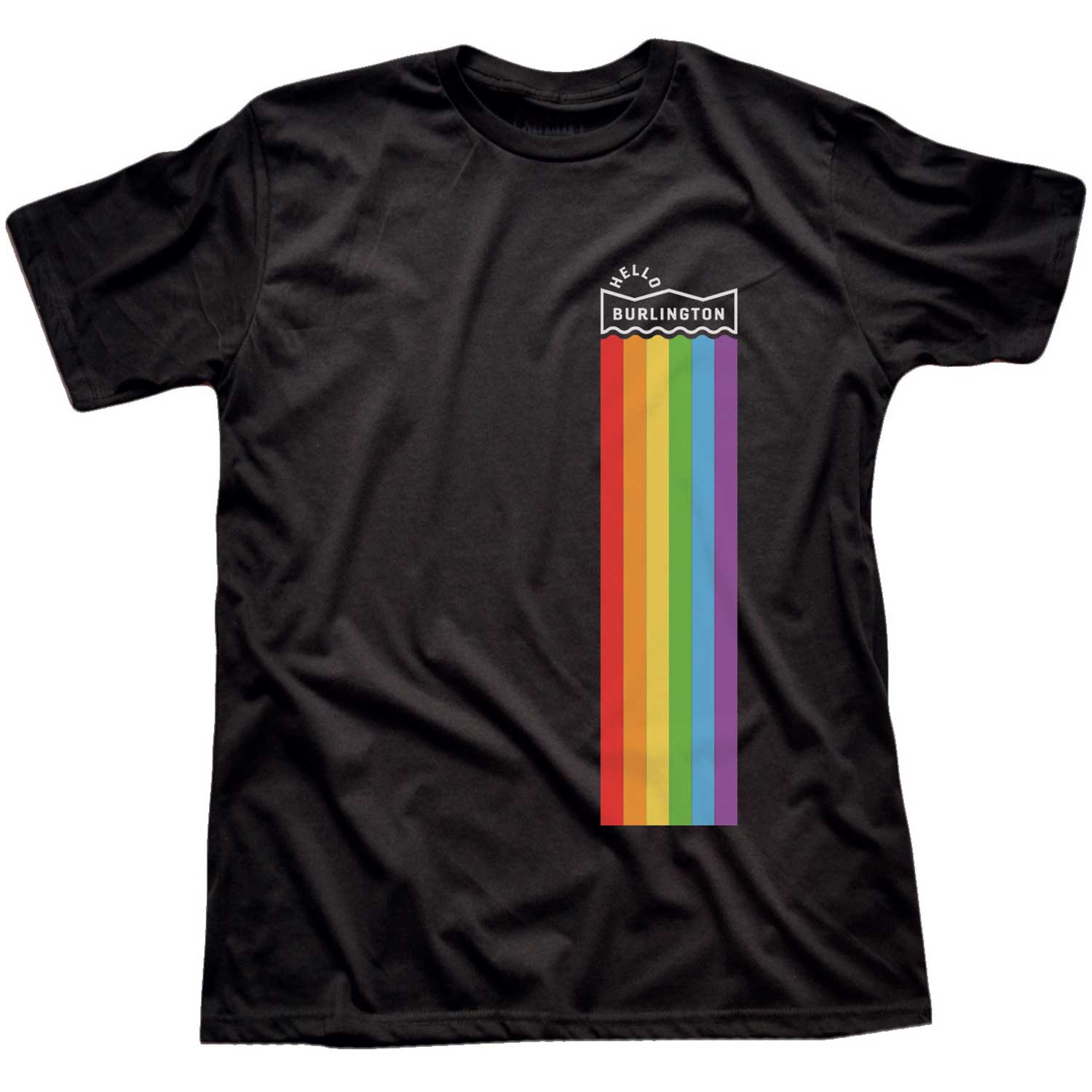 Men's Hello Burlington Cool Graphic T-Shirt | Vintage Vermont Pride Tee | Solid Threads