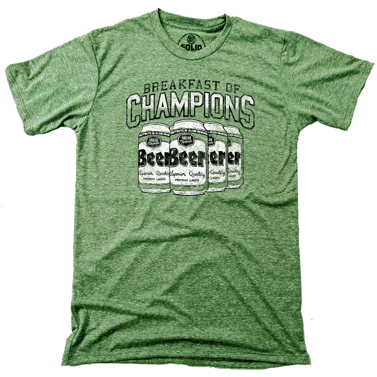 Men&#39;s Breakfast Of Champions Vintage Green Graphic T-Shirt | Funny Triblend Tee | Solid Threads