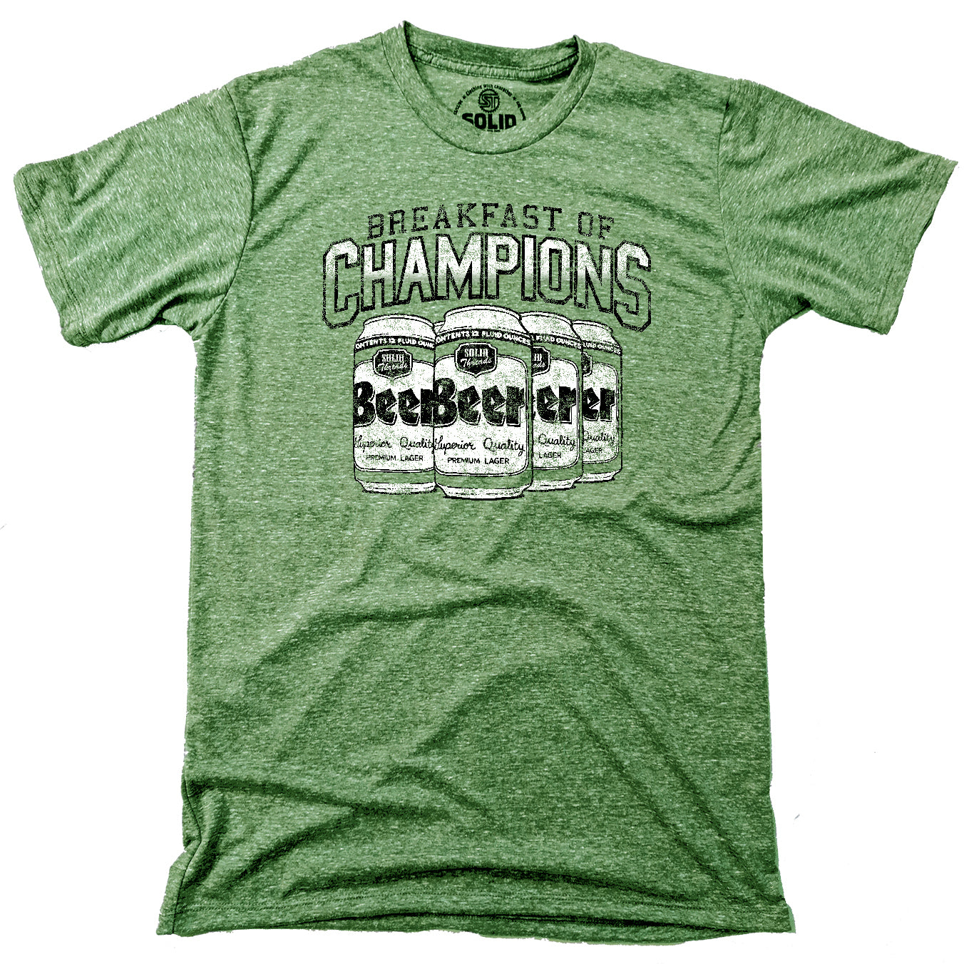 Men's Breakfast Of Champions Vintage Green Graphic T-Shirt | Funny Triblend Tee | Solid Threads