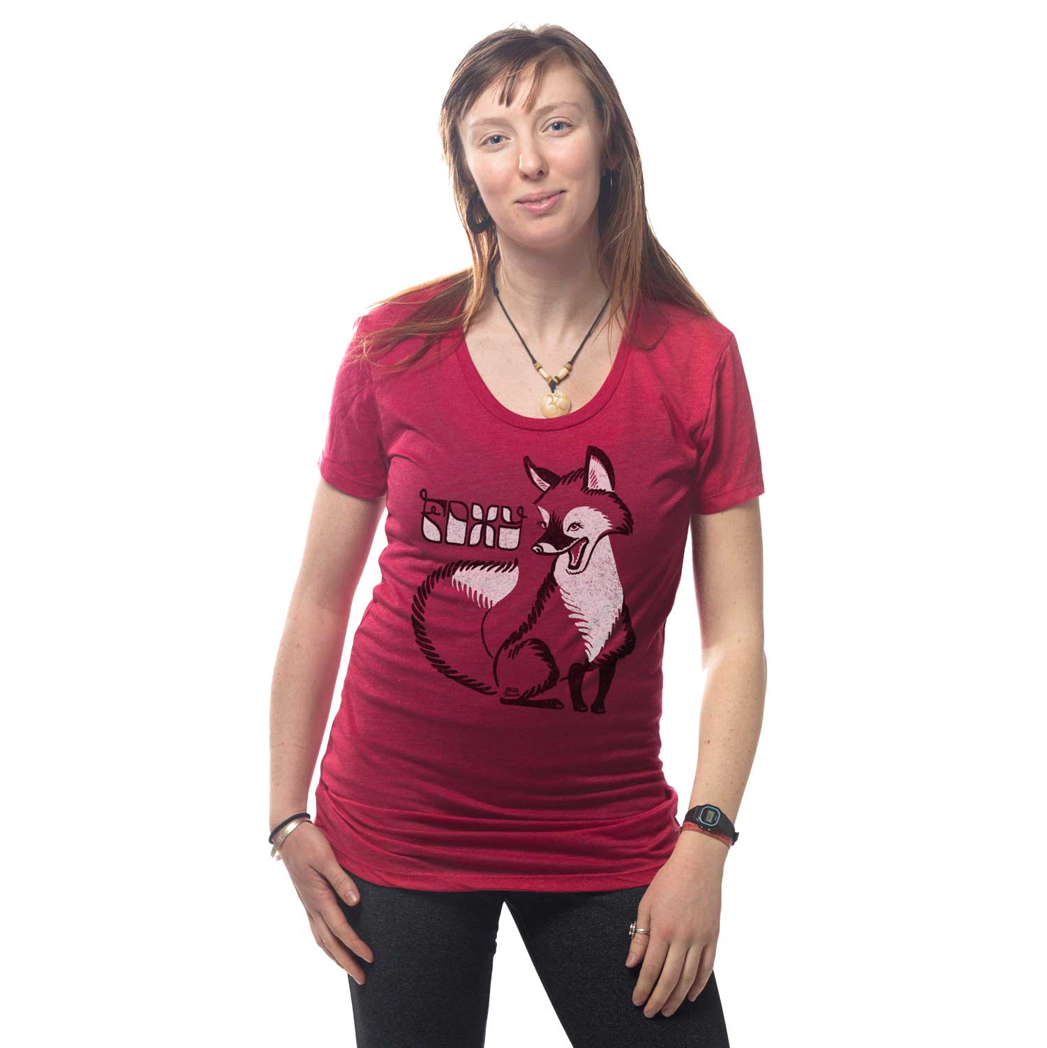 Women's Foxy Cool Valentine's Day Graphic T-Shirt | Vintage Animal Tee on Model | Solid Threads