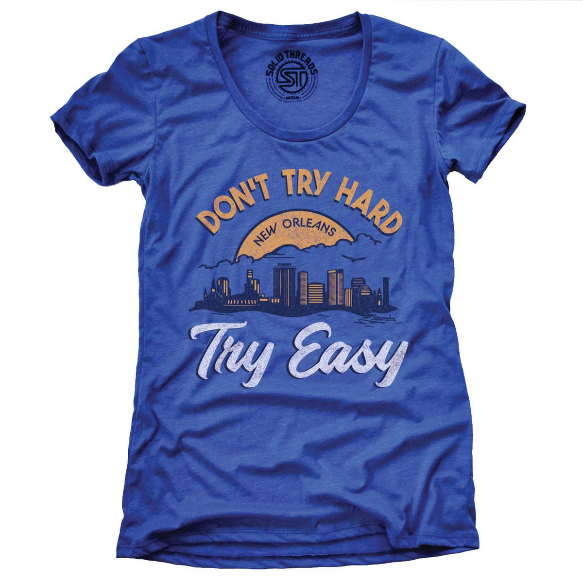 Women&#39;s Try Big Easy Cool Travel Graphic T-Shirt | Vintage New Orleans Tee | Solid Threads