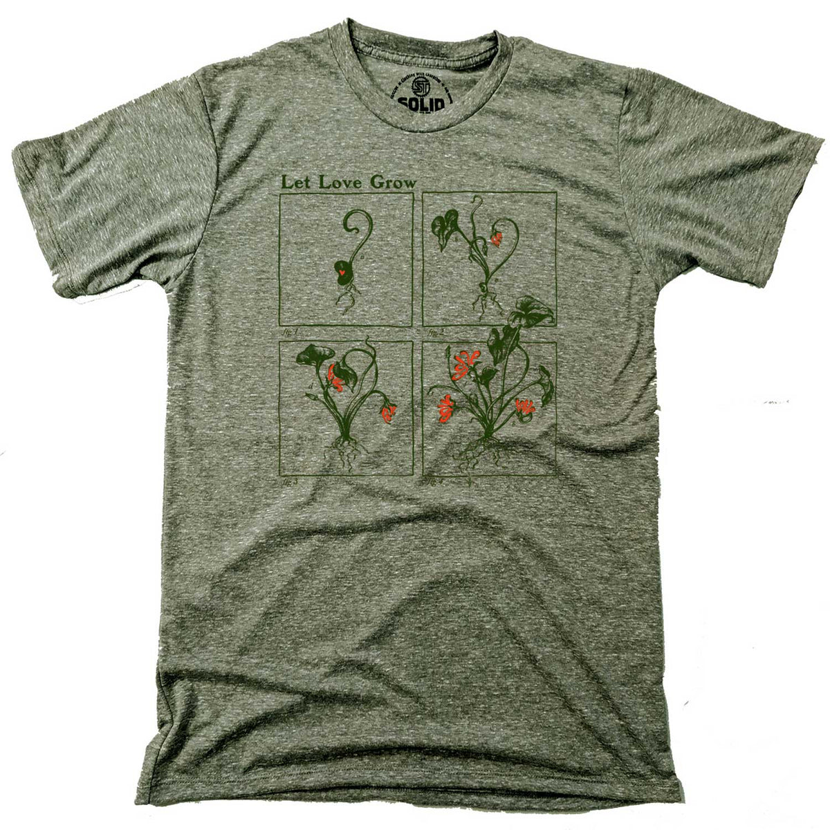 Men&#39;s Let Love Grow Cool Garden Graphic T-Shirt | Vintage Hopeless Romantic Tee | Solid Threads