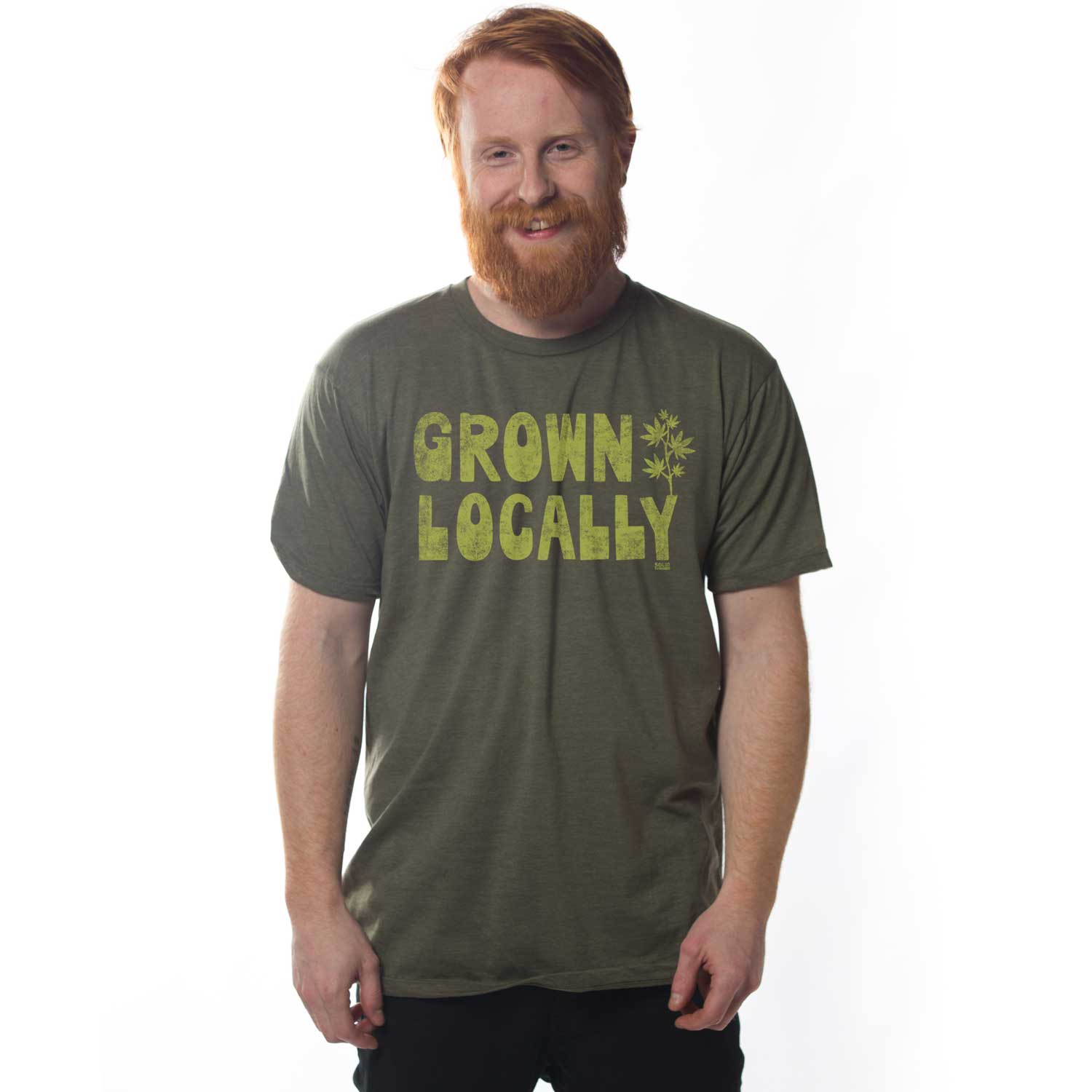 Men's Ganja Groan Locally Cool Graphic Tee | Retro Marijuana Green T-Shirt On Model | Solid Threads